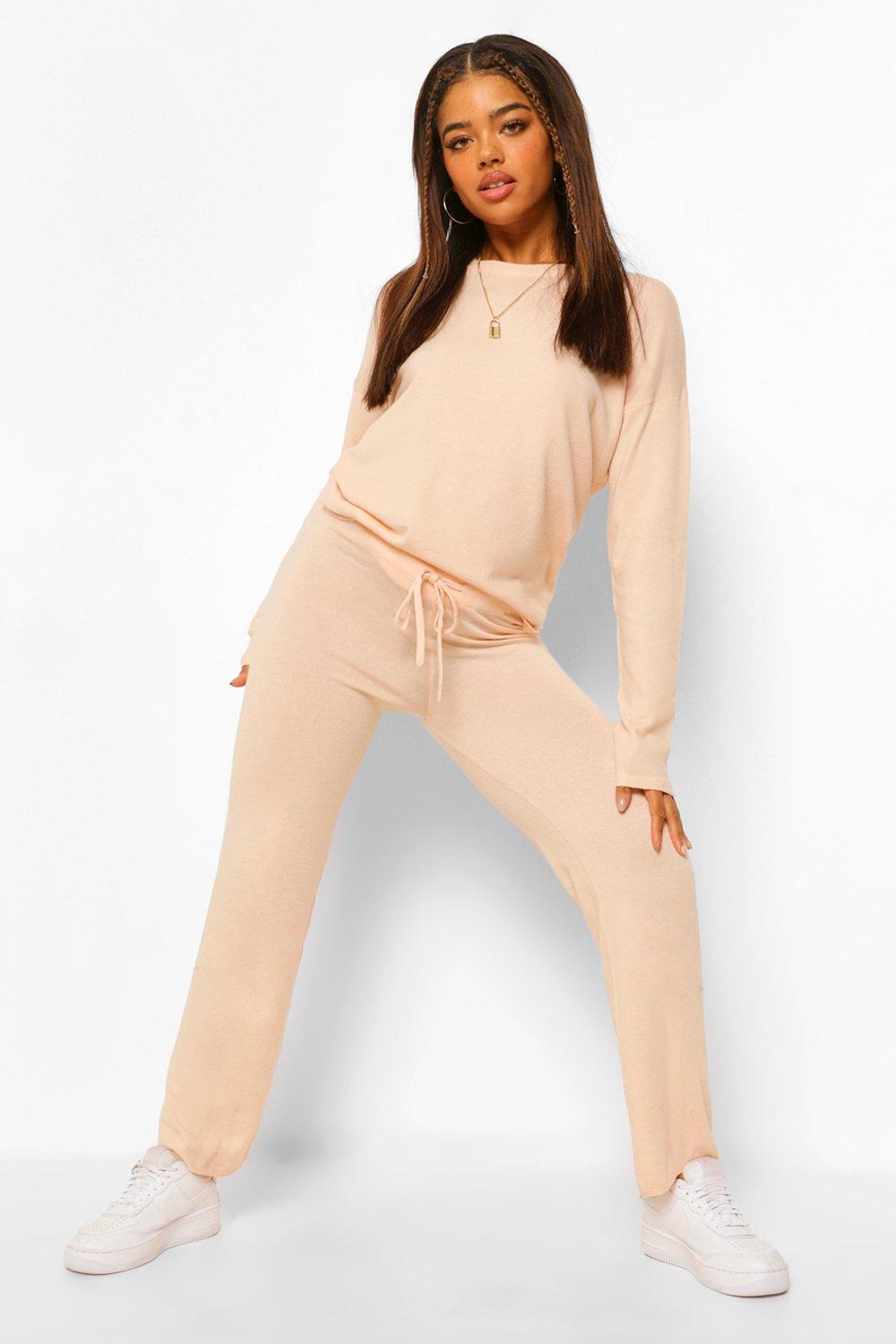 Boohoo Soft Knit Wide Leg Co-ord in Pink - Lyst