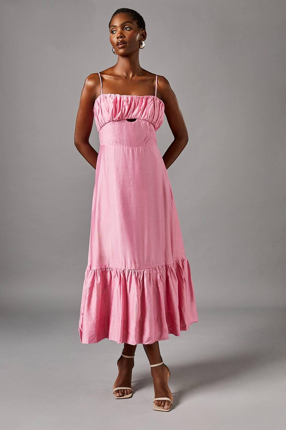 strappy cut out dress Halterneck Cross Over Strappy Cut Out Frill Detail Maxi Dress In Blue Ombre  | EGO US