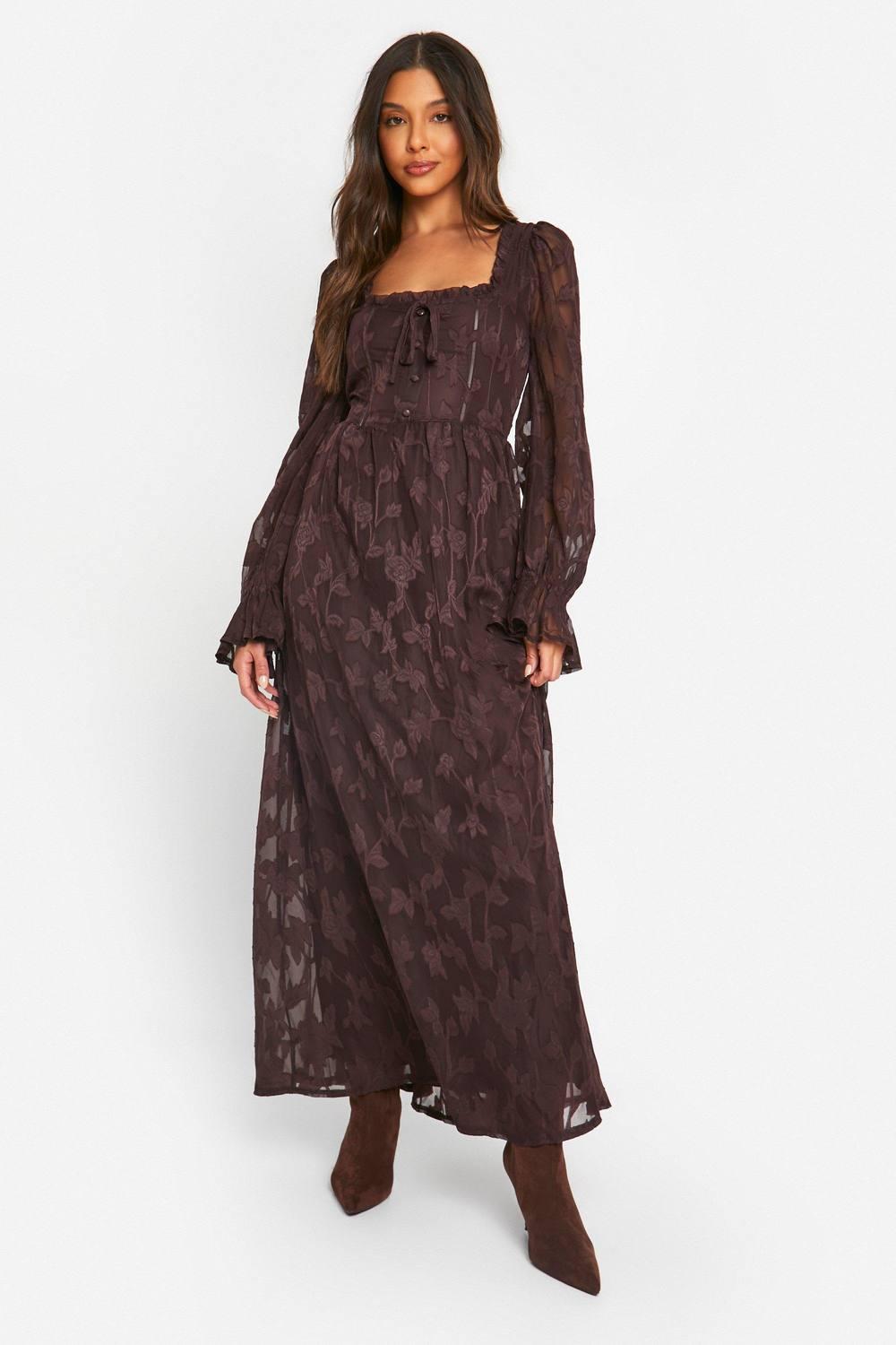 Boohoo Textured Puff Sleeve Milkmaid Maxi Dress in Purple | Lyst