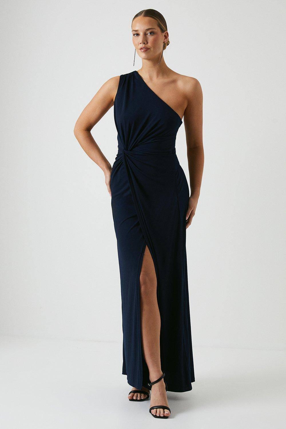 david's bridal navy blue bridesmaid dress Ocean Blue Strapless Chiffon Bridesmaid Dress – FancyVestido main image 1
