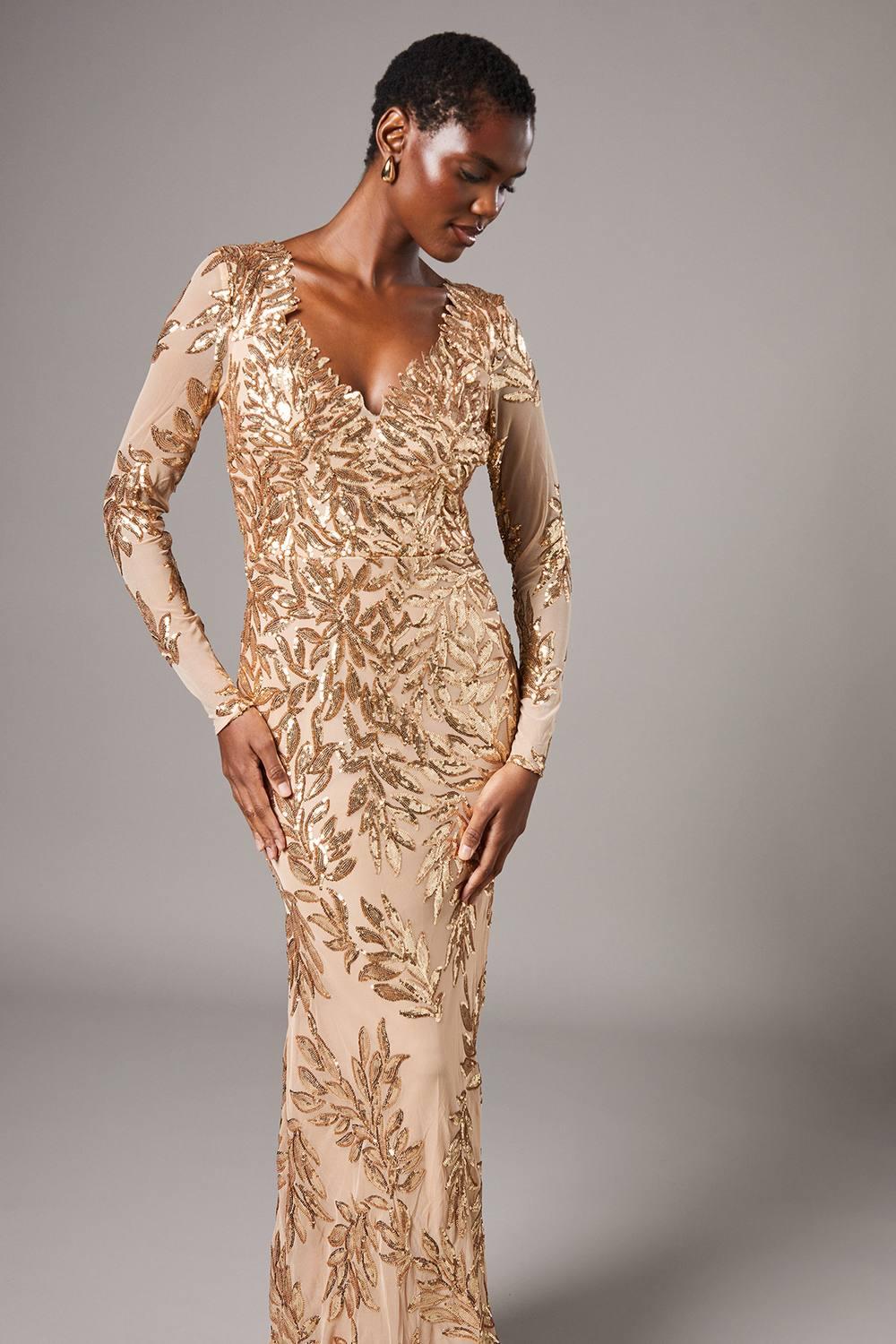 Coast Long Sleeve Floral Sequin Maxi Dress in Metallic | Lyst