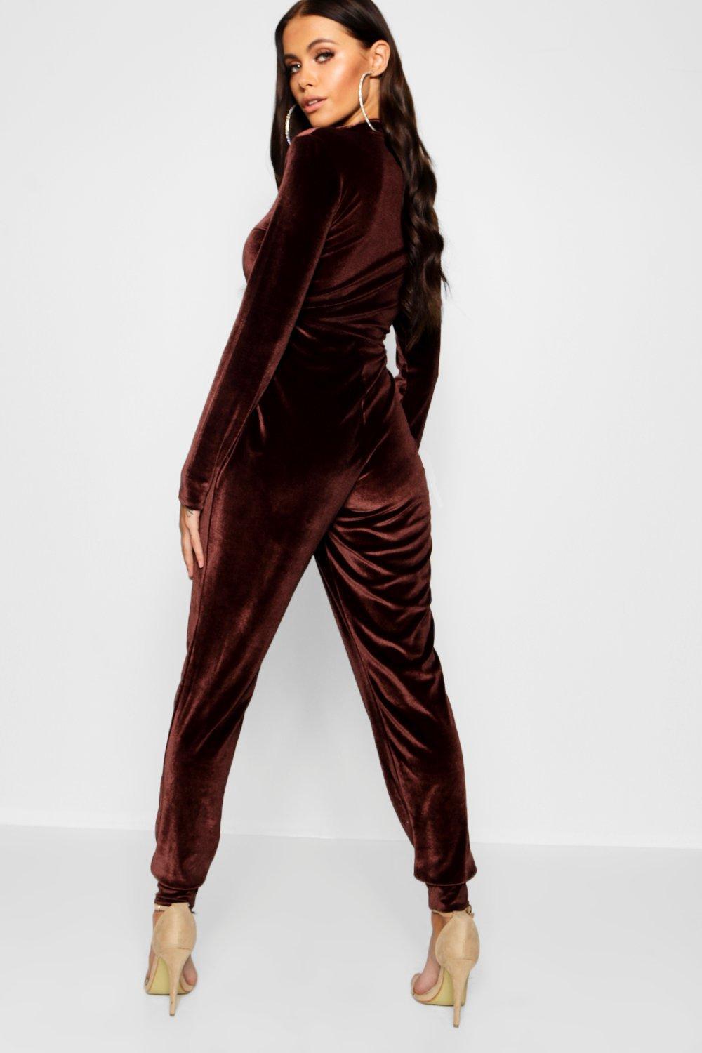 velvet zip up jumpsuit