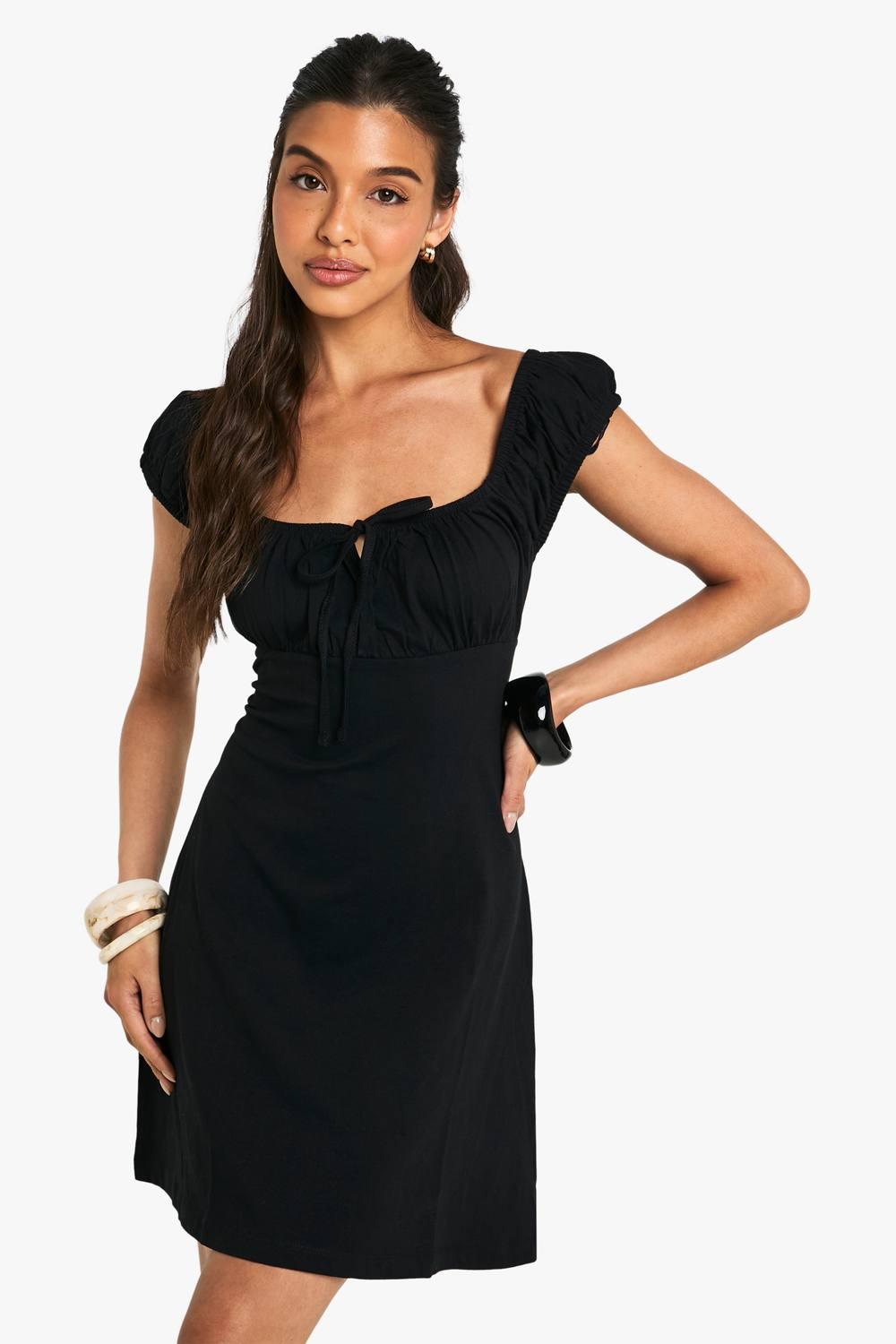 petite long sleeve black dress Petite Black Long Sleeve Satin Structured Bow Draped Column Gown