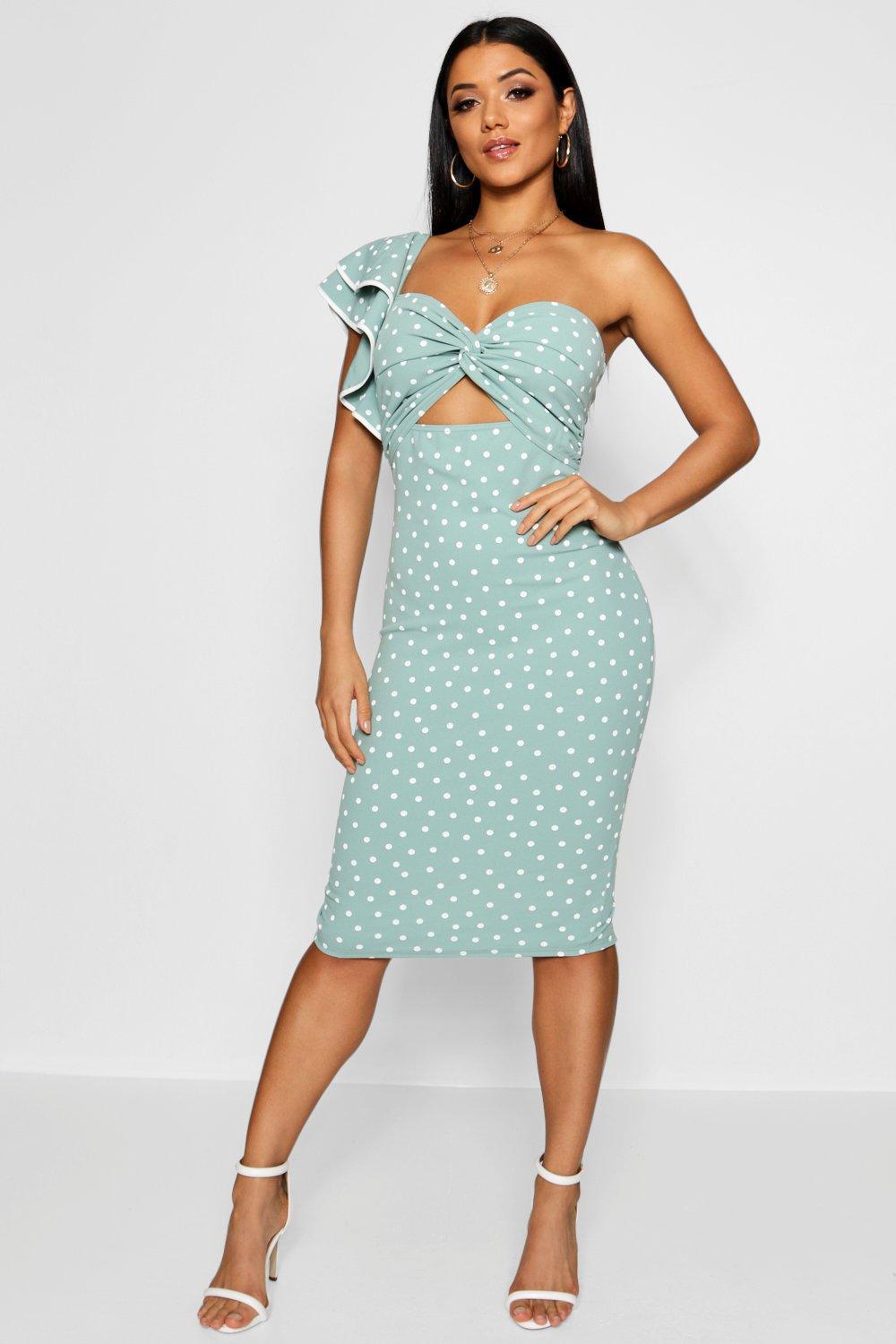 polka dot ruffle midi dress