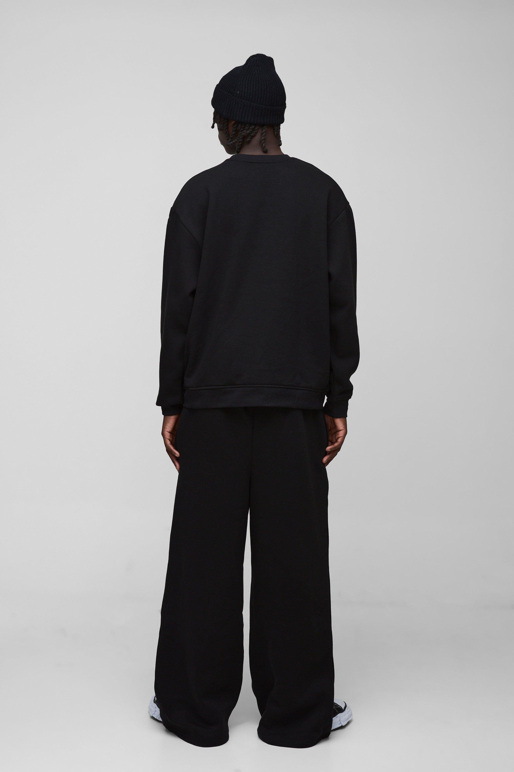 Boohoo Wide Leg Tracksuit Bottoms Men Boohoo Man Wide Leg Pu Black