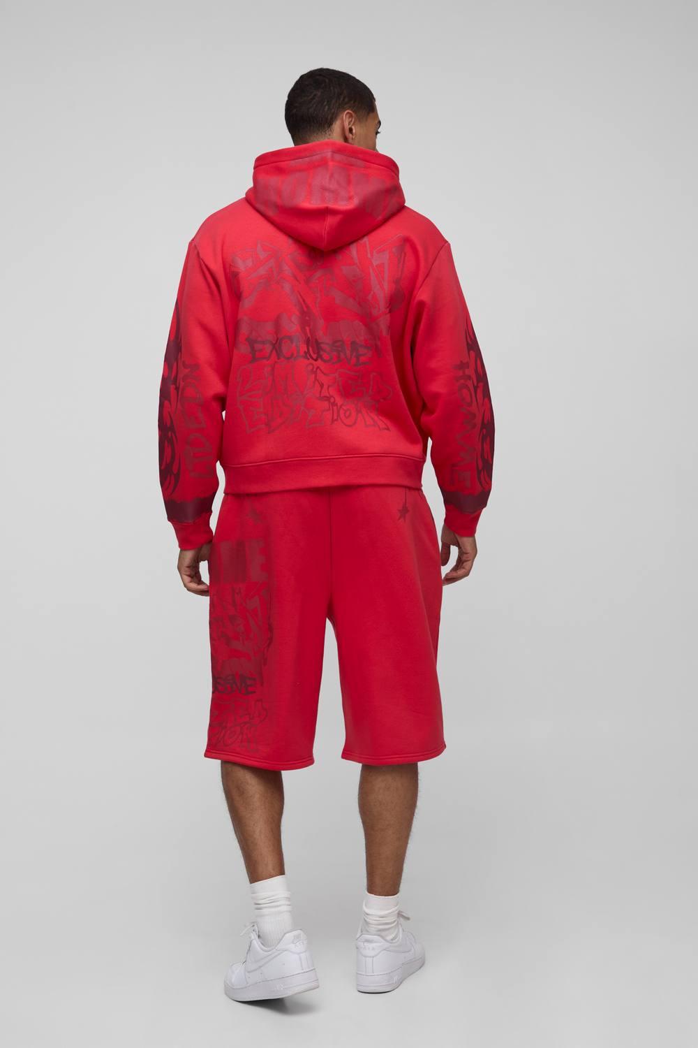 Boohoo Oversized Boxy All Over Print Jort Zip Through Tracksuit in