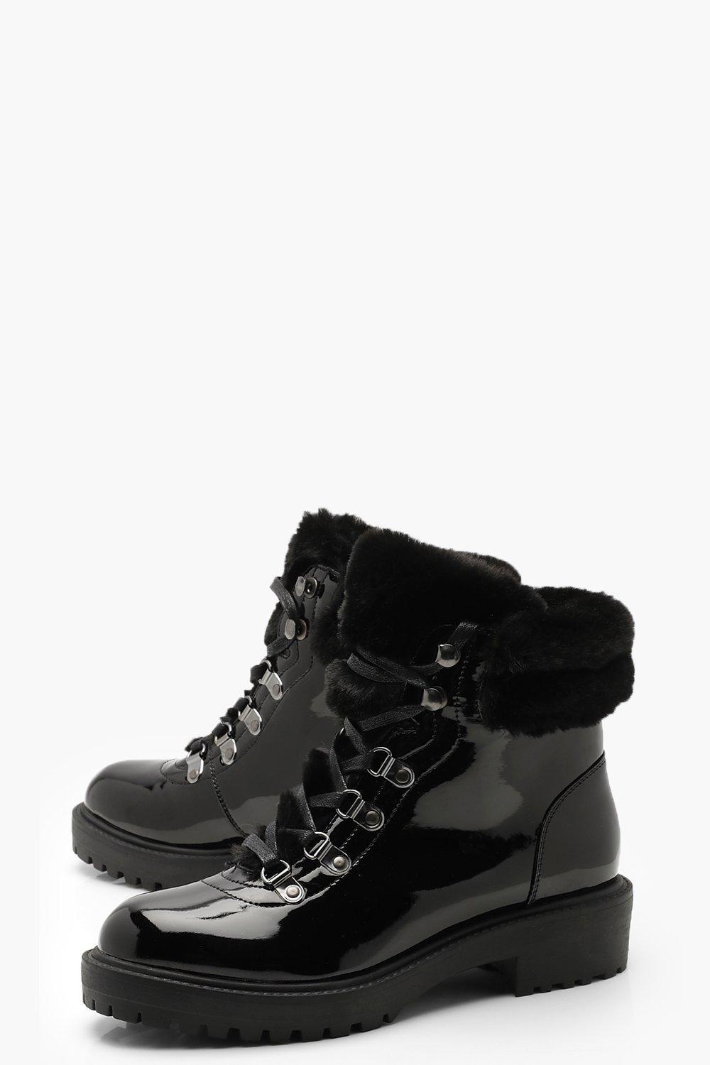 black patent hiker boots