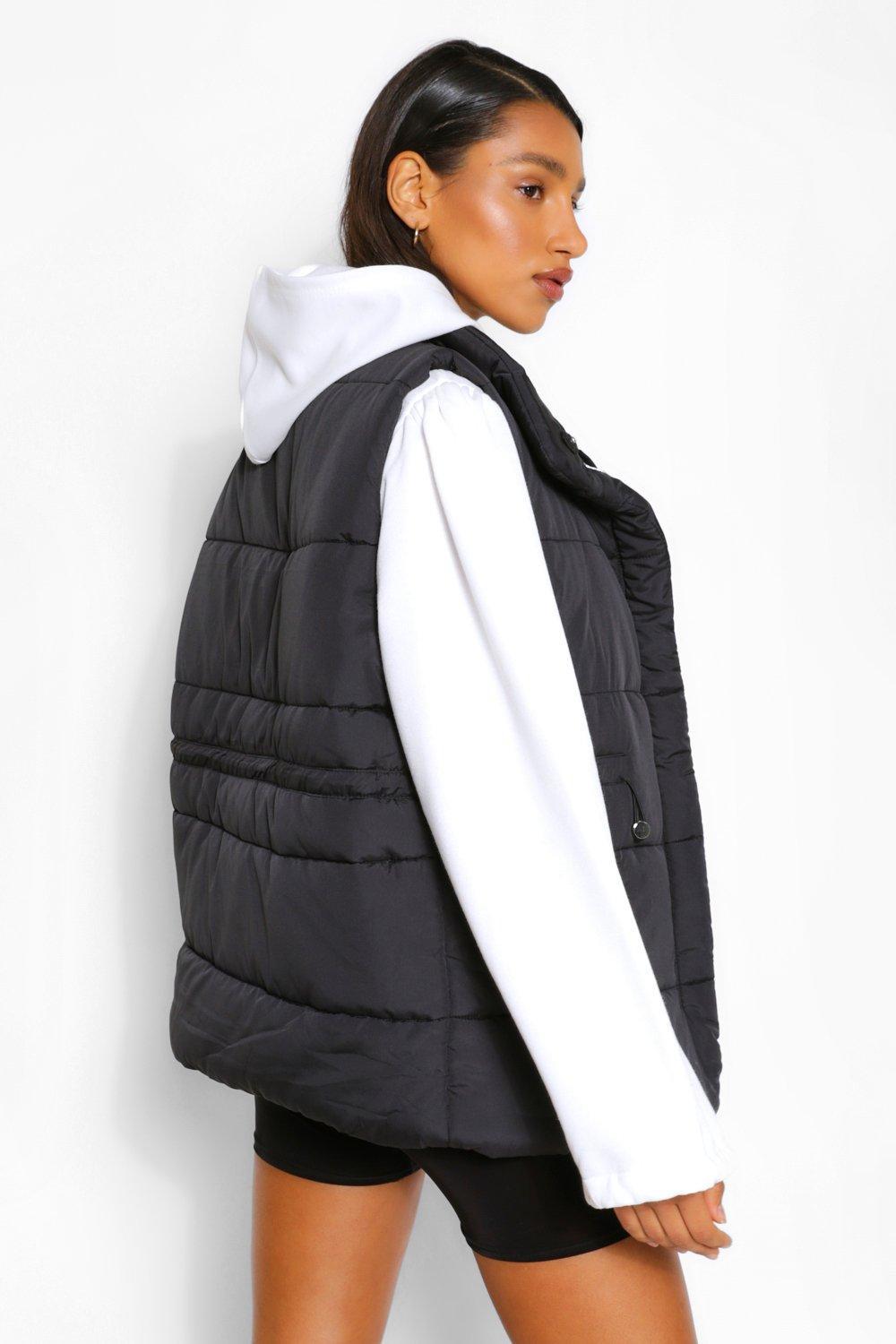 Boohoo Funnel Neck Waist Detail Gilet in Black - Lyst