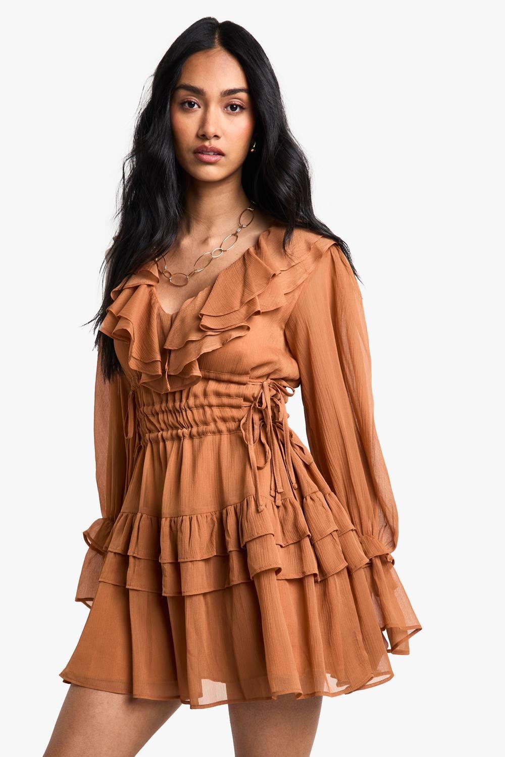 light brown skater dress Elowyn Linen Blend Skater Dress main image 1