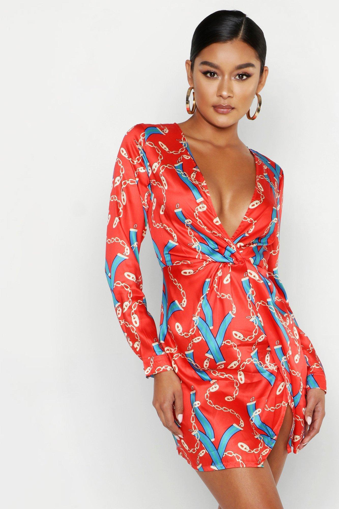 chain print shift dress