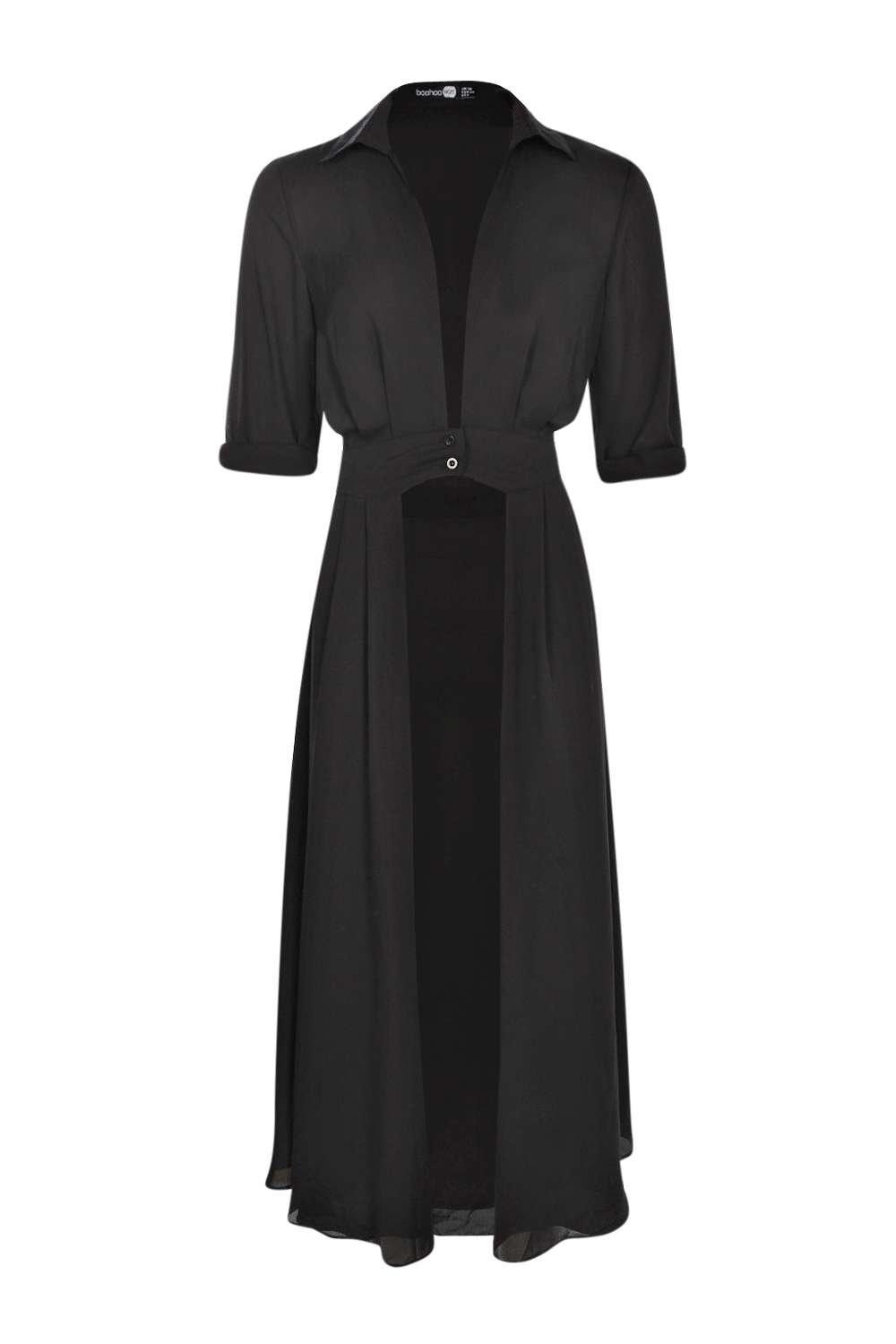 plunge neck split maxi shirt