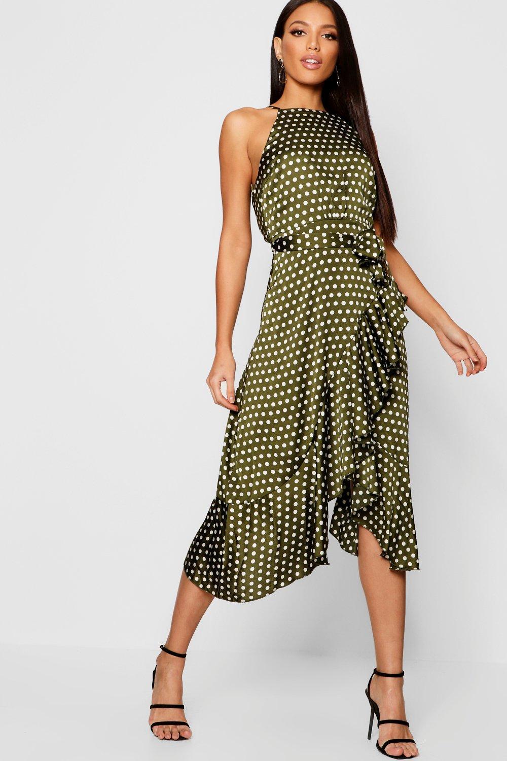 khaki polka dot dress