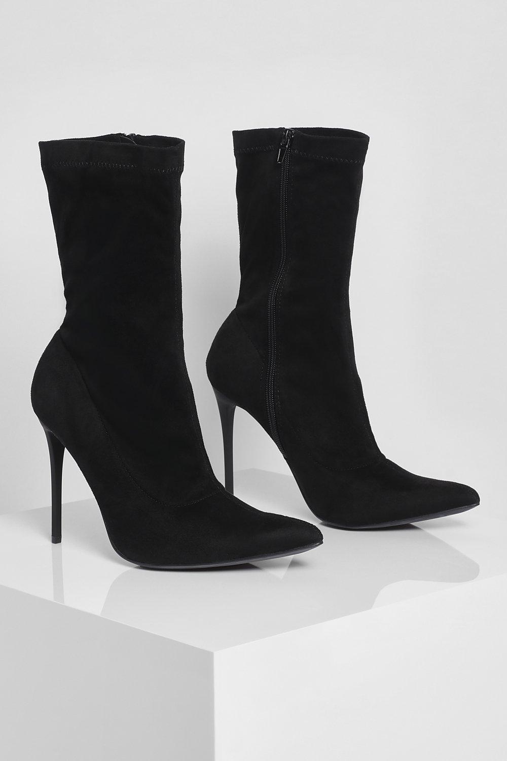 Botas Estilo Calcetín Con Taco Aguja Y En Punta Boohoo de color Negro | Lyst