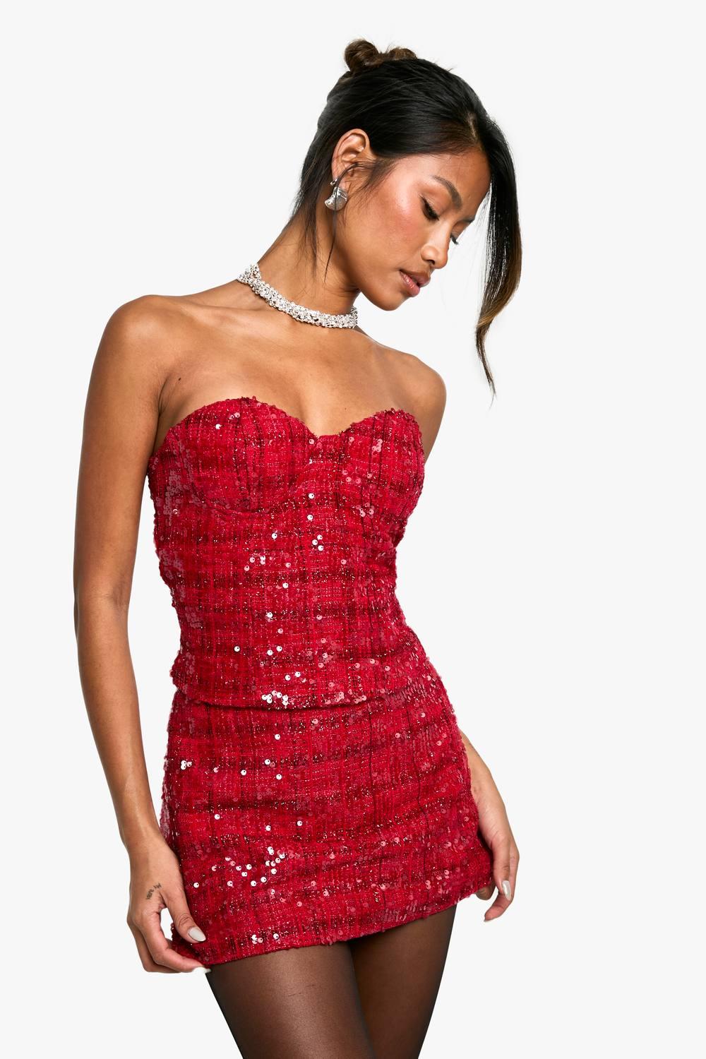 boohoo red sequin dress Red Sequin Angel Sleeve Mini Dress