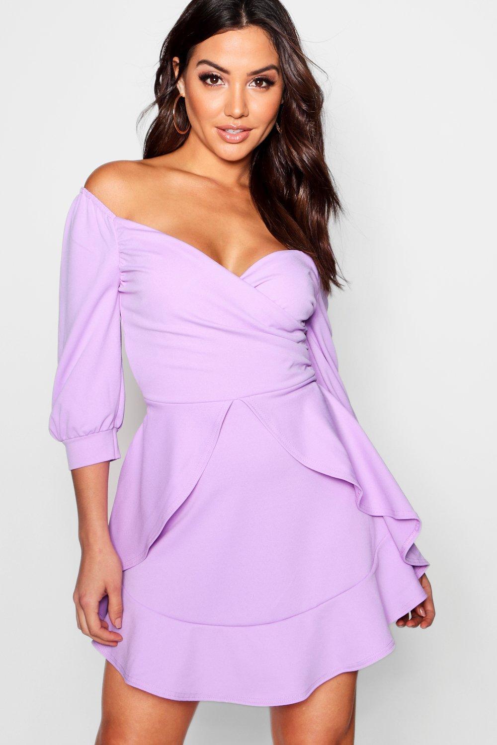 ruffle detail wrap skater dress