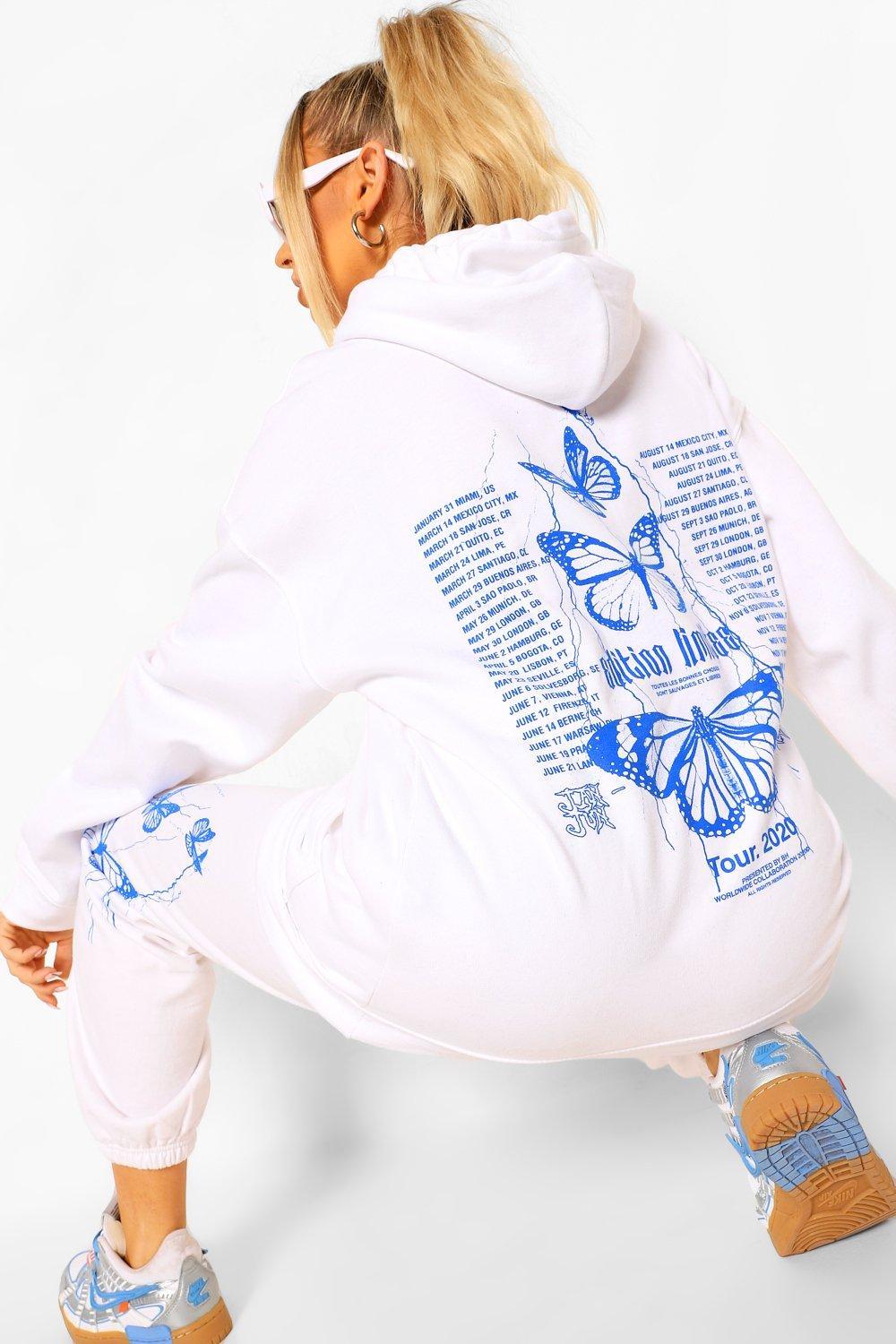 Boohoo Butterfly Back Print Hooded Tracksuit in White | Lyst