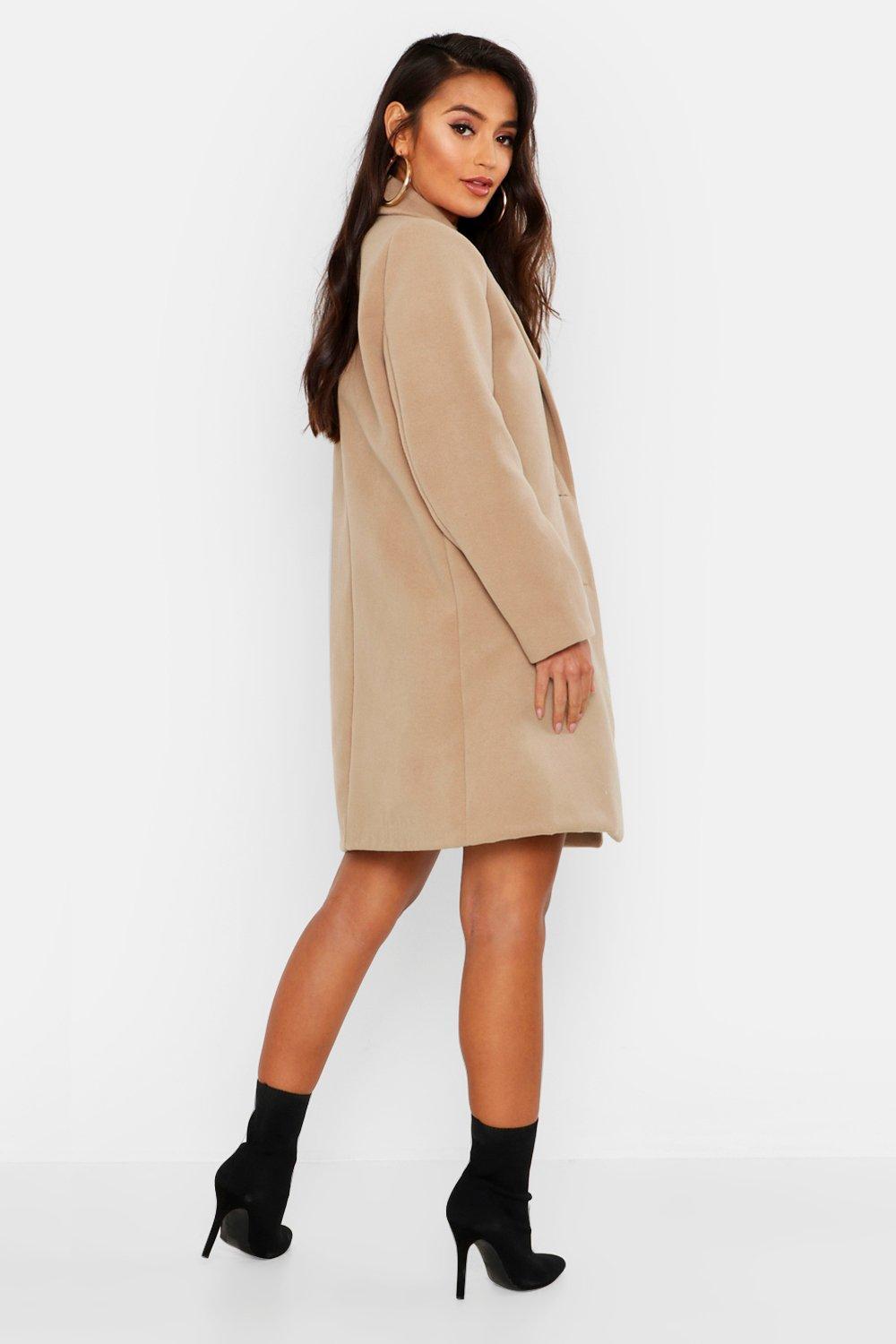Boohoo Petite Button Detail Camel Duster Coat in Beige (Natural) - Lyst