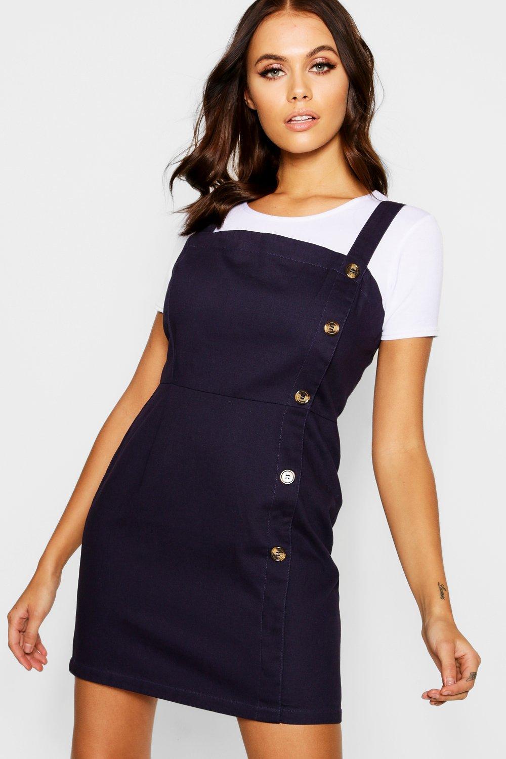 horn button corduroy pinafore dress