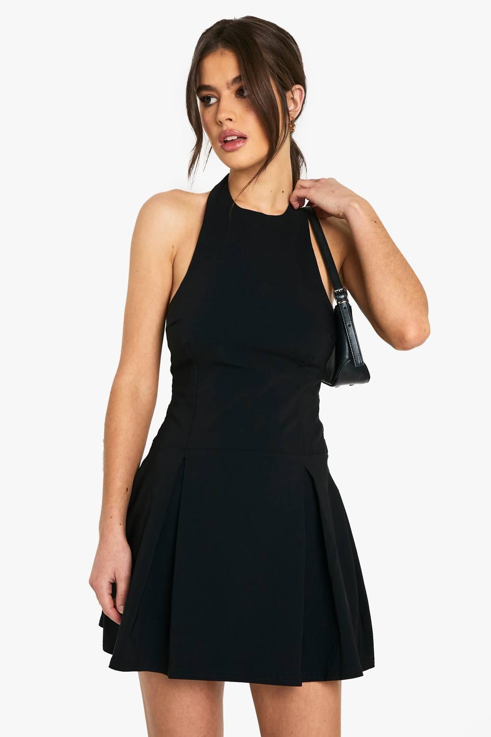 denim.halter dress Cowboy Boots & Pleats Halter Denim Mini Dress  Adeline