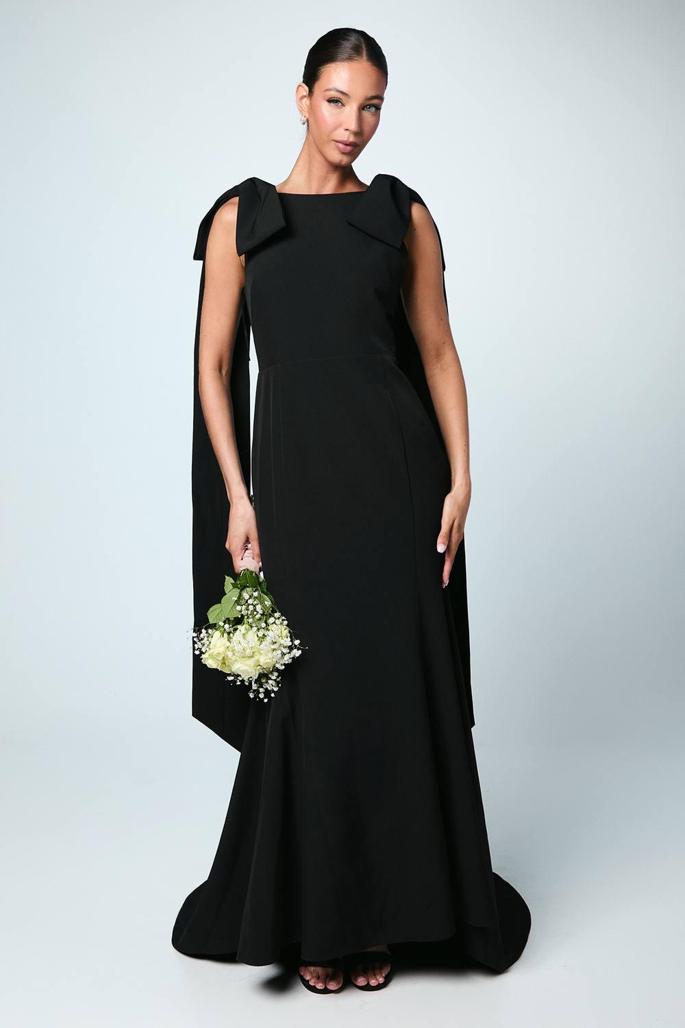 Coast Bow Detail Button Back Column Maxi Bridesmaid Dress in Black | Lyst