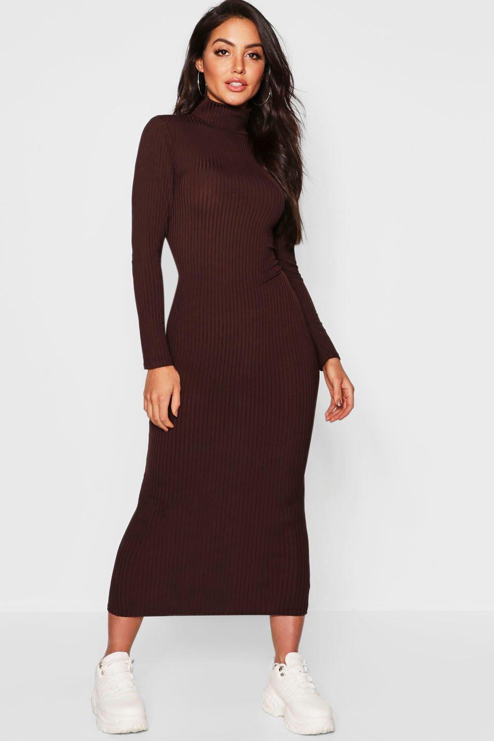 Boohoo Jumbo Rib Turtleneck Midi Dress 