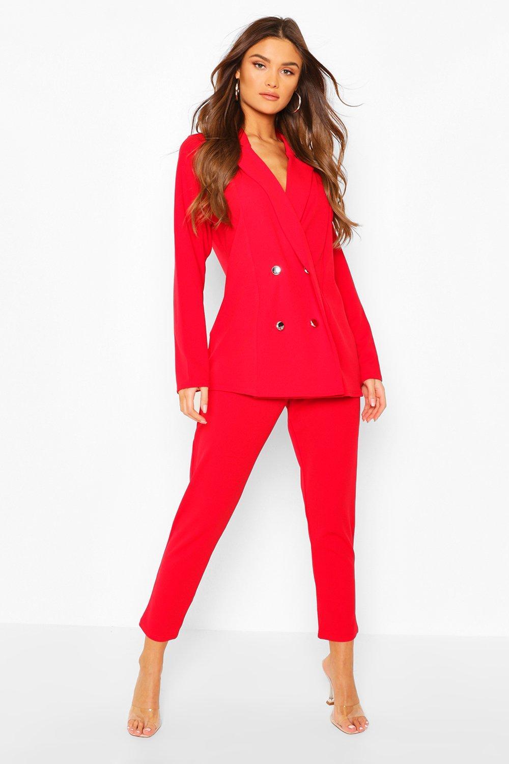 Boohoo Double Breasted Blazer And Pants Suit Set in Red | Lyst