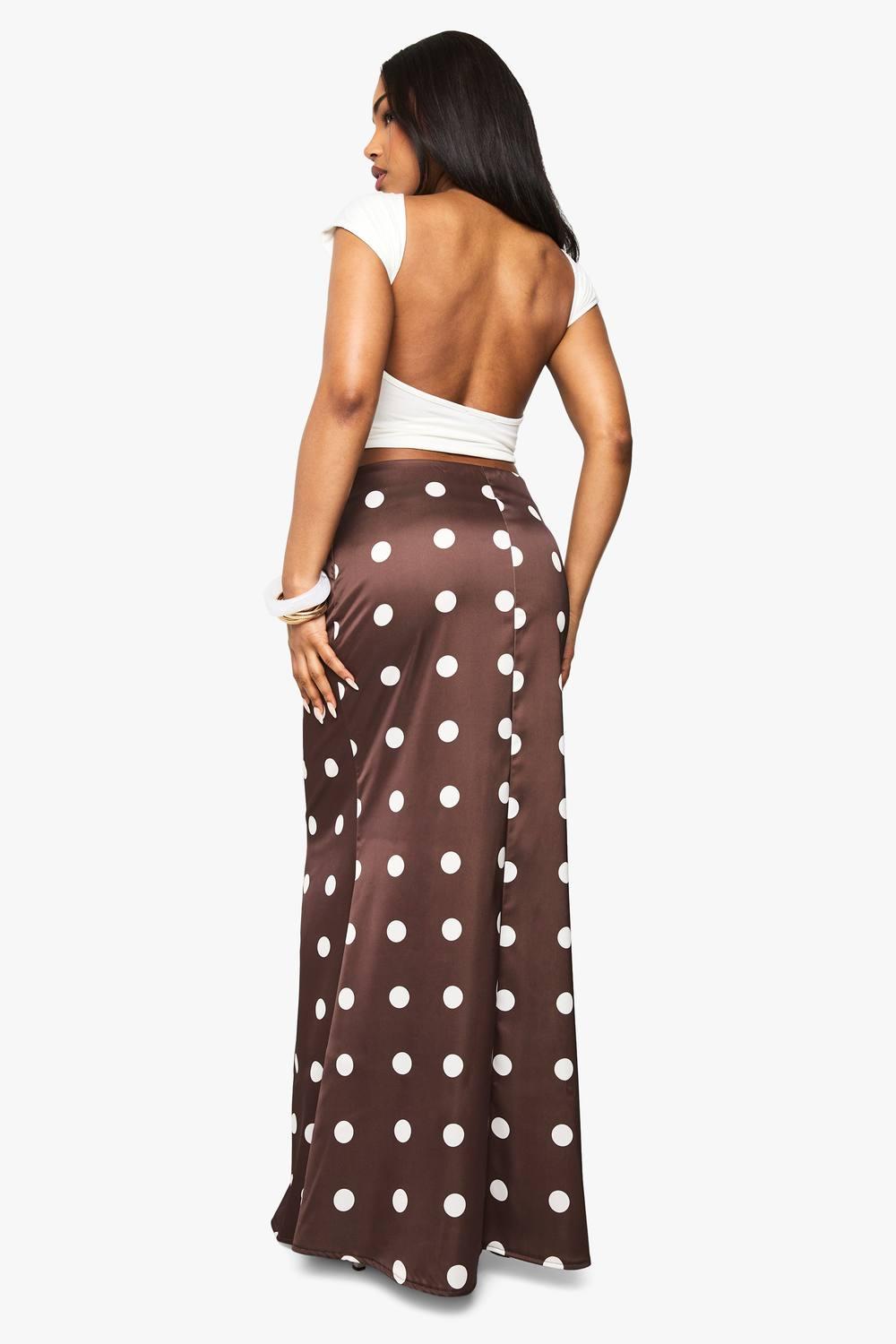 rose gold sequin bridesmaid dresses plus size Brown Polka Dot Wrap Frill Dress – AX Paris main image 1