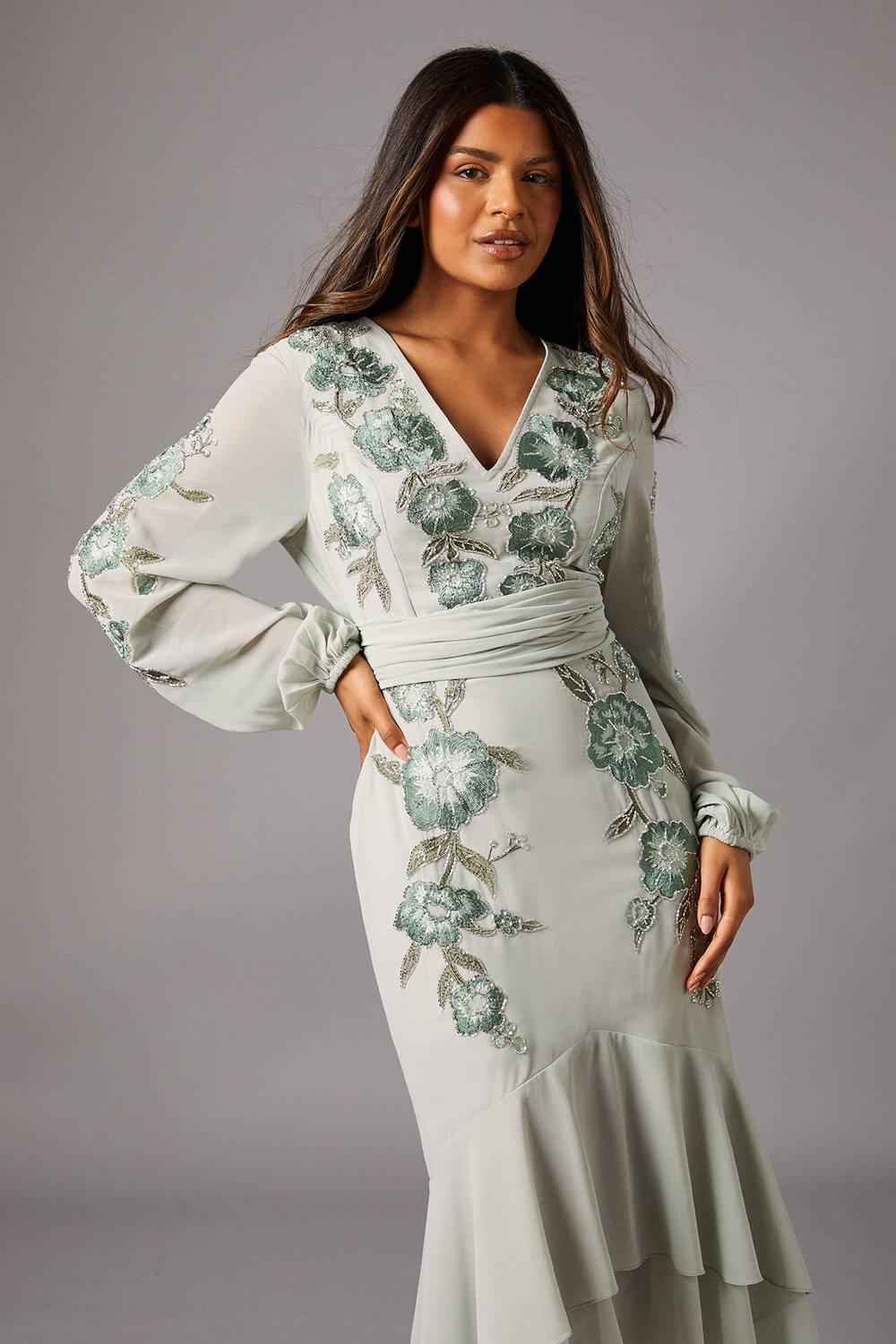 green emerald velvet dress Rent Coast All Over Embroidered Maxi Dress main image 0
