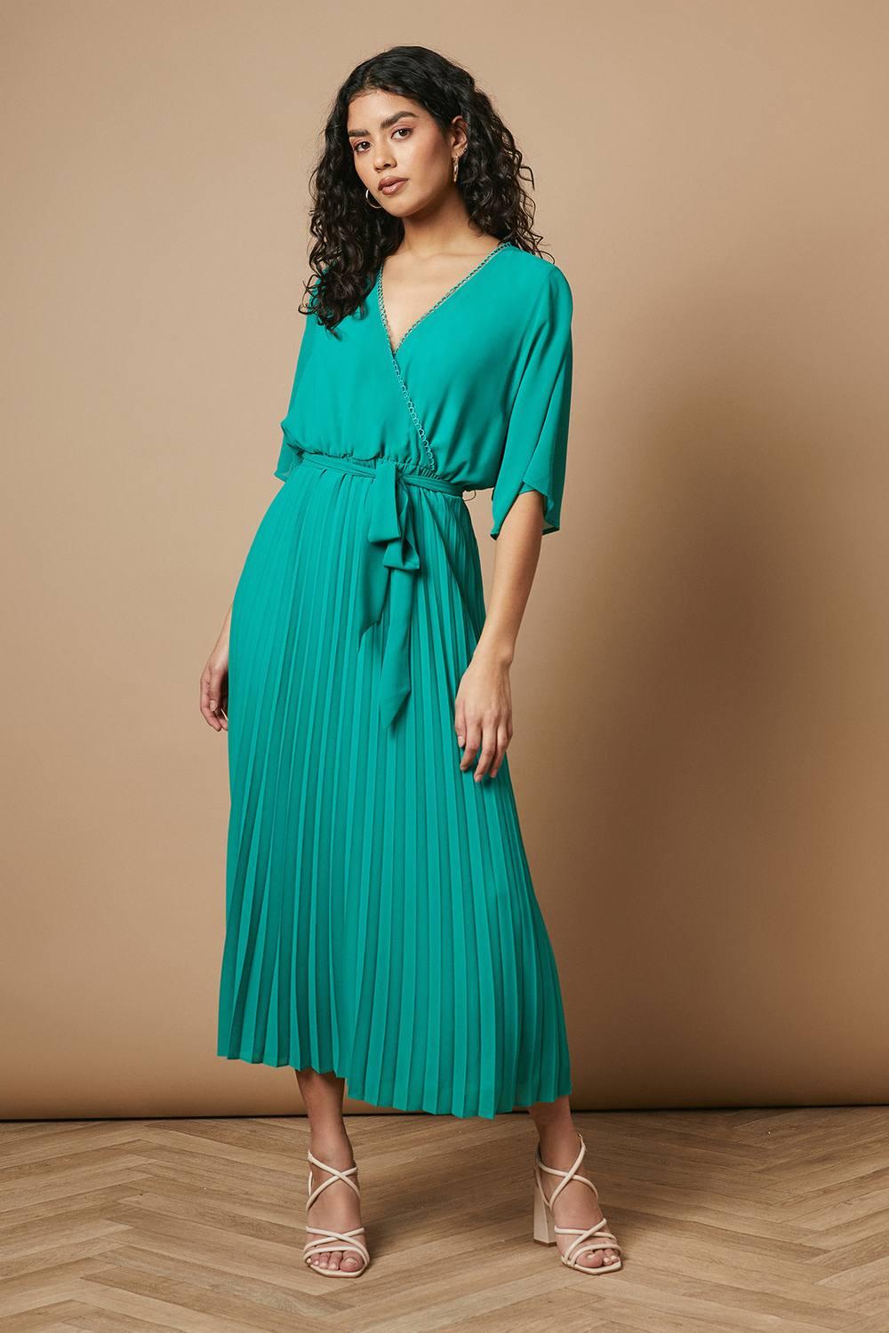 oasis green pleated dress Petite Occasion Kimono Sleeve Midi in 700