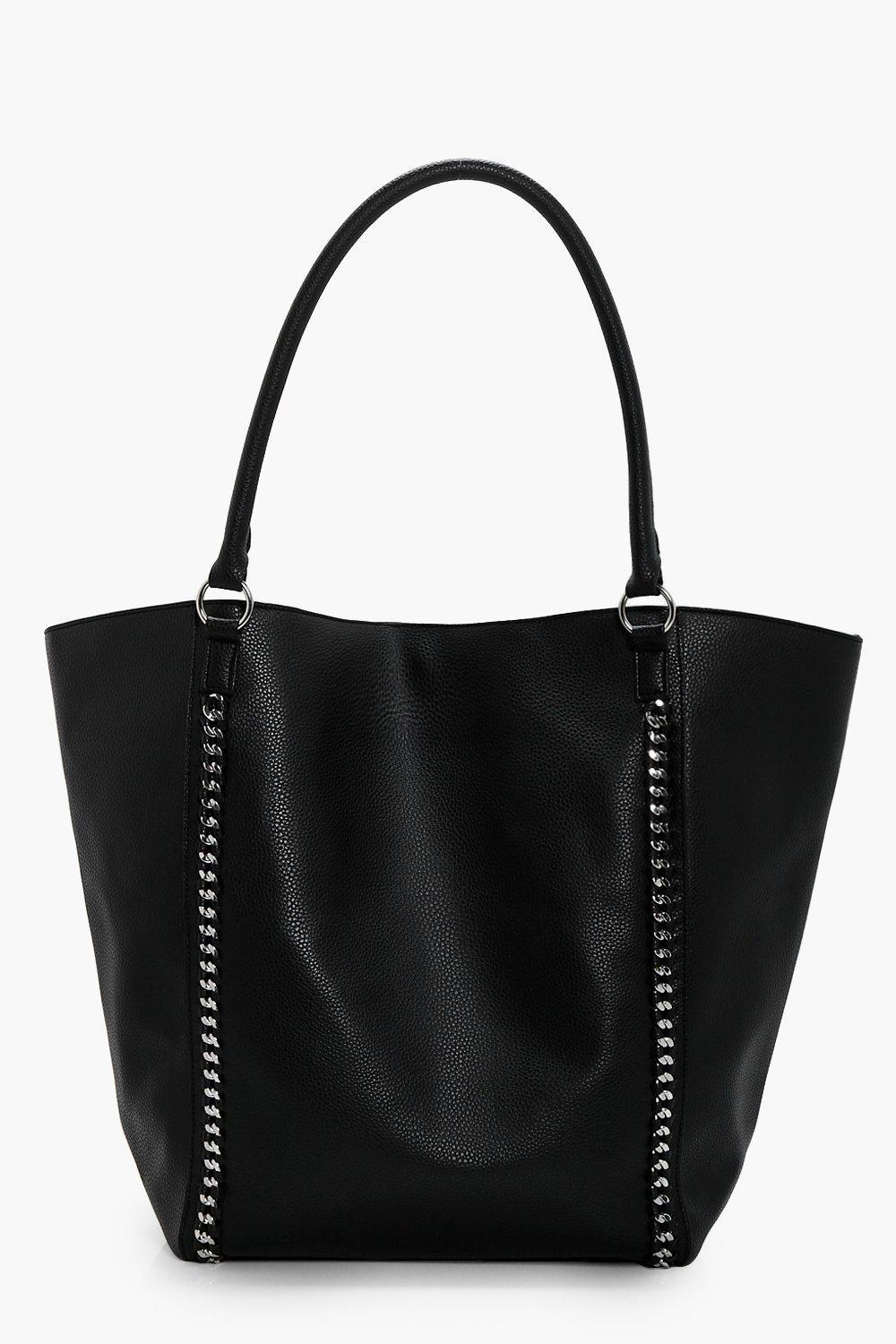 Boohoo Chain Detail Shopper Bag in Black - Lyst