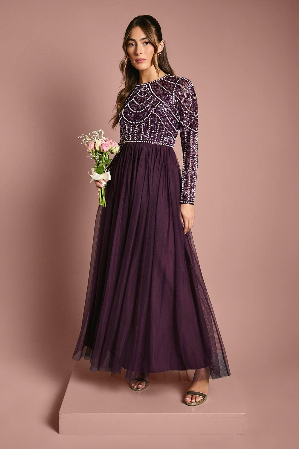 fitted lace wedding dress Sequin Long Bridesmaid Dress 80088
