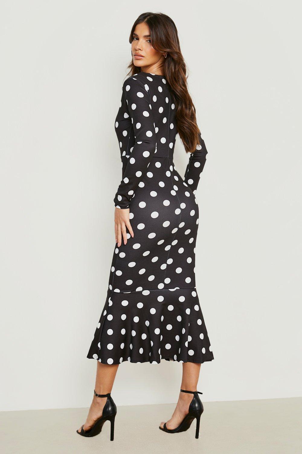 Boohoo Polka Dot Fishtail Long Sleeved 