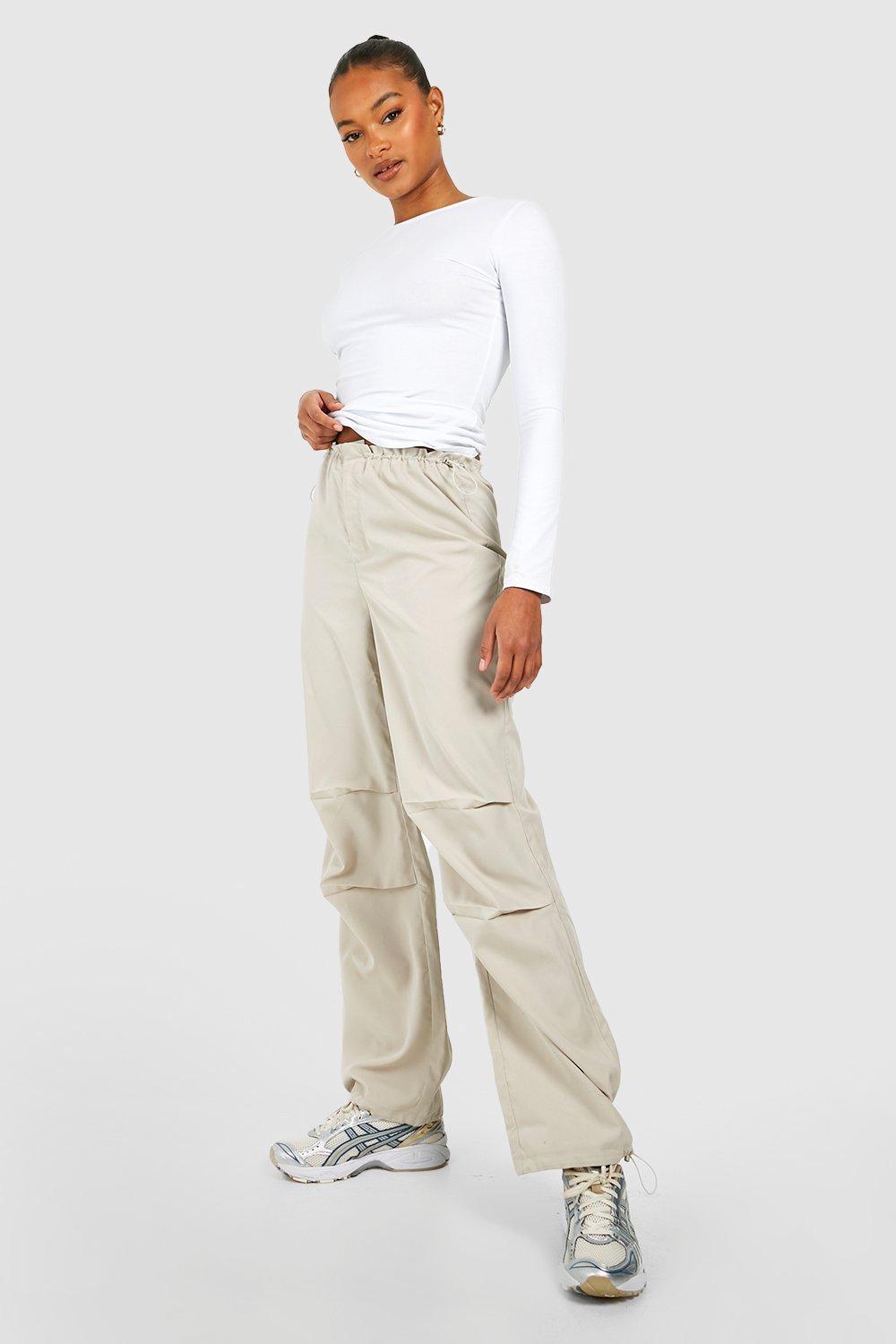 Boohoo Tall Low Rise Elasticated Waist Cargo Parachute Pants in Natural |  Lyst
