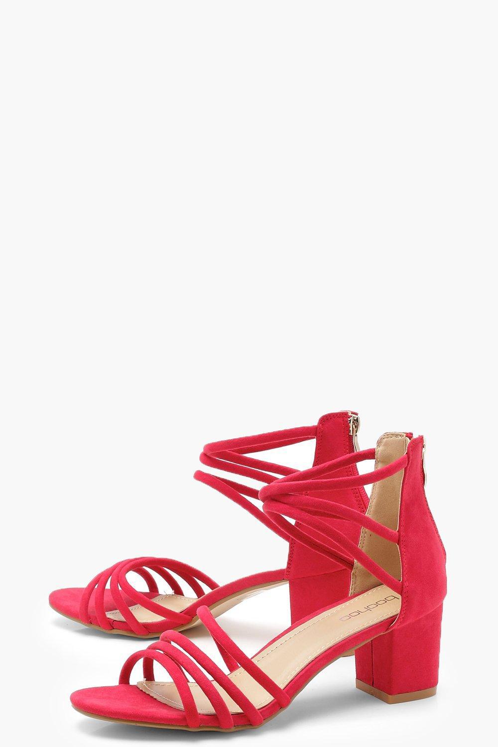 Boohoo Strappy Low Block Heels in Red | Lyst