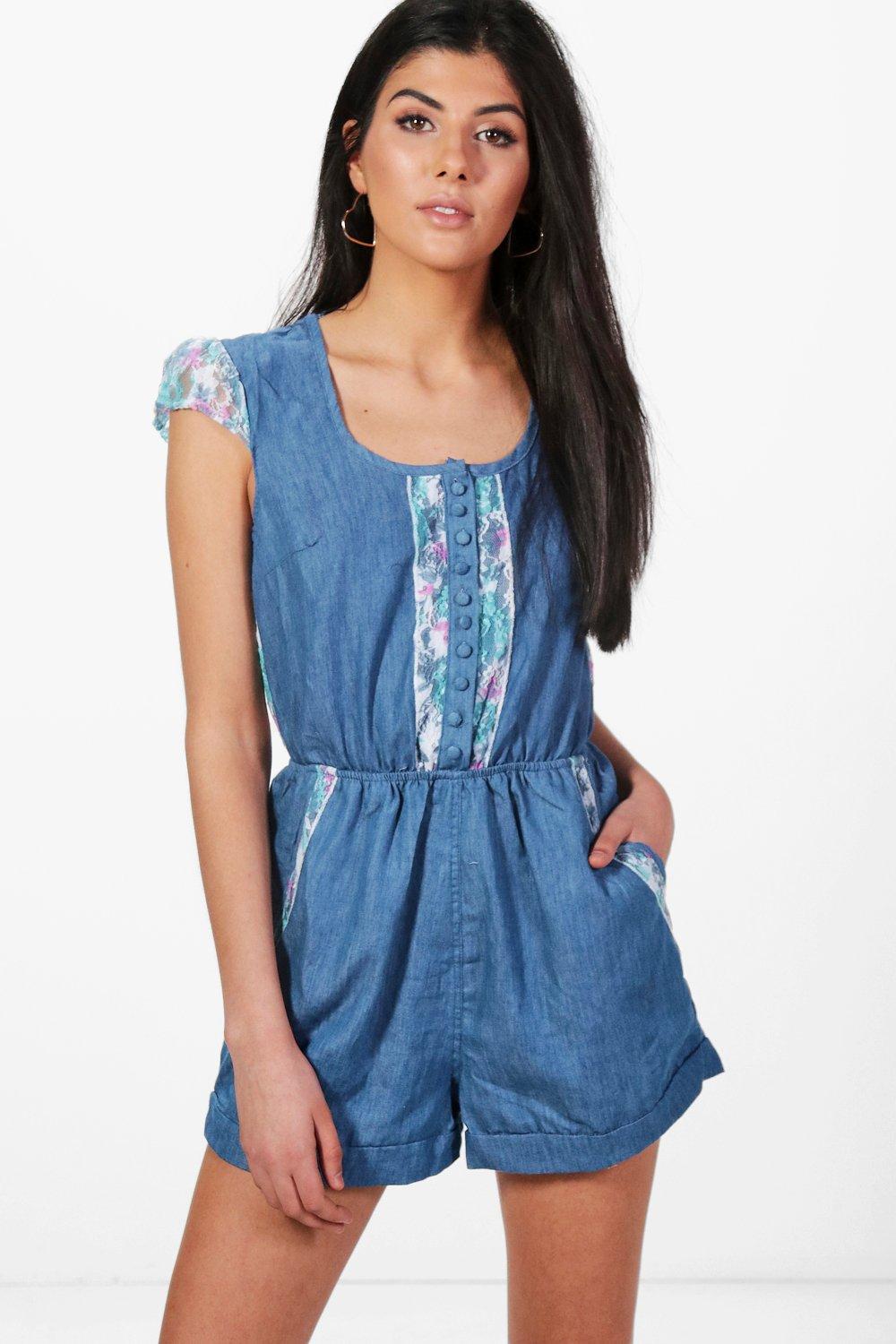 boohoo denim playsuit