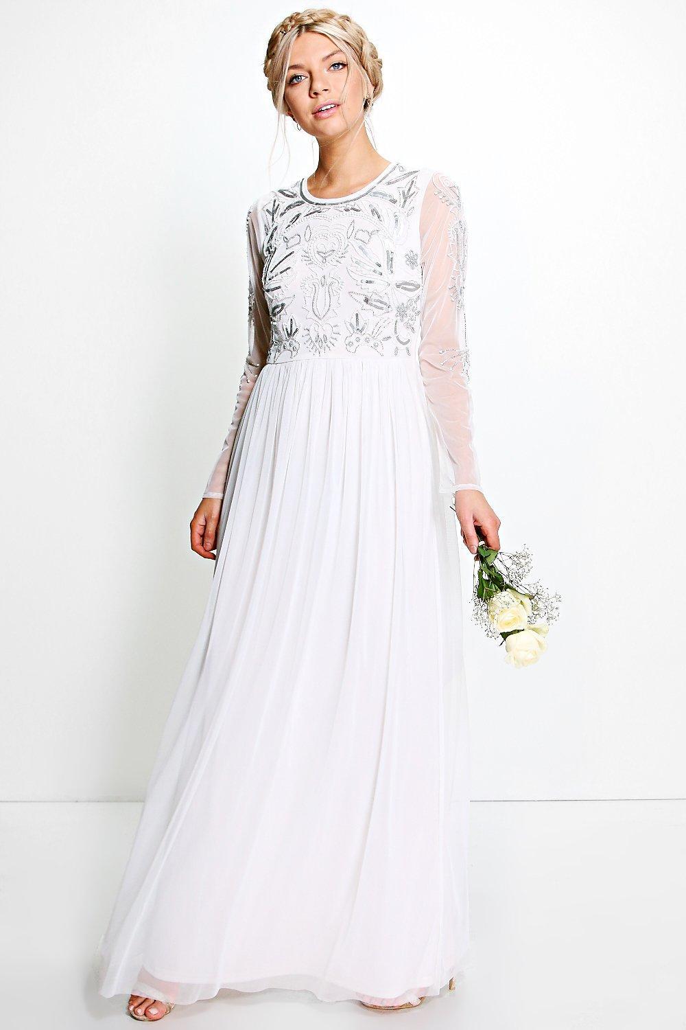 beaded maxi dress long sleeve