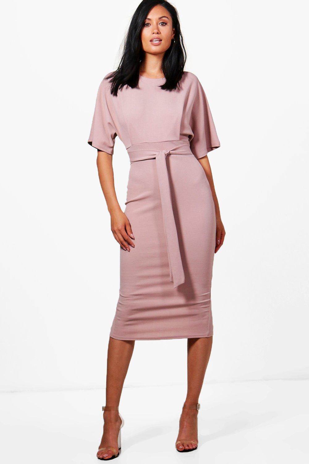 petite tie waist formal wiggle midi dress