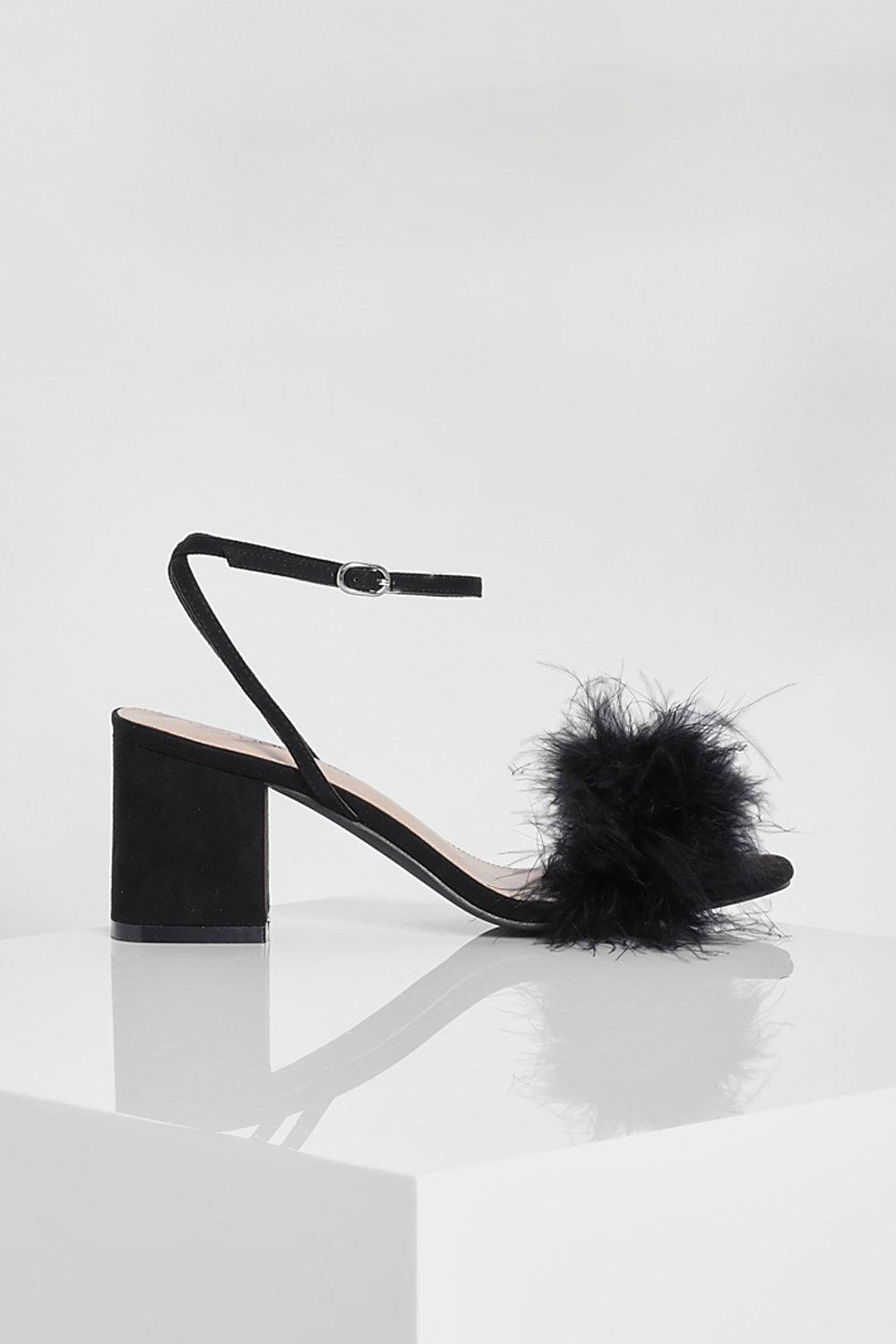 Boohoo Feather Strap Low Block Heel Two Parts in Black | Lyst