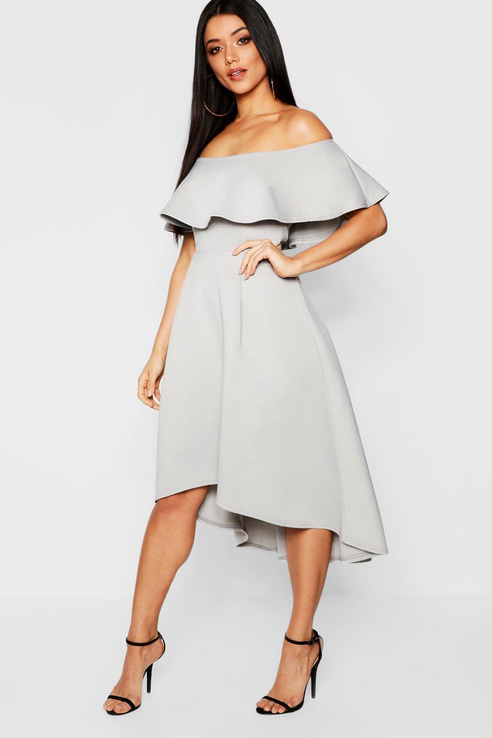 Off shoulder dip hem dress Clearance