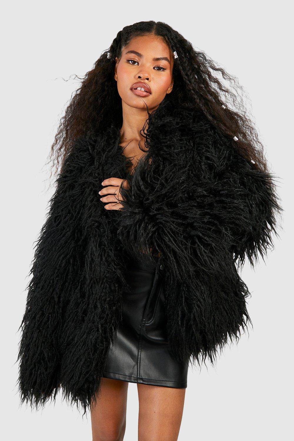 Abrigo De Pelo Sintetico Mongol Boohoo de color Negro Lyst
