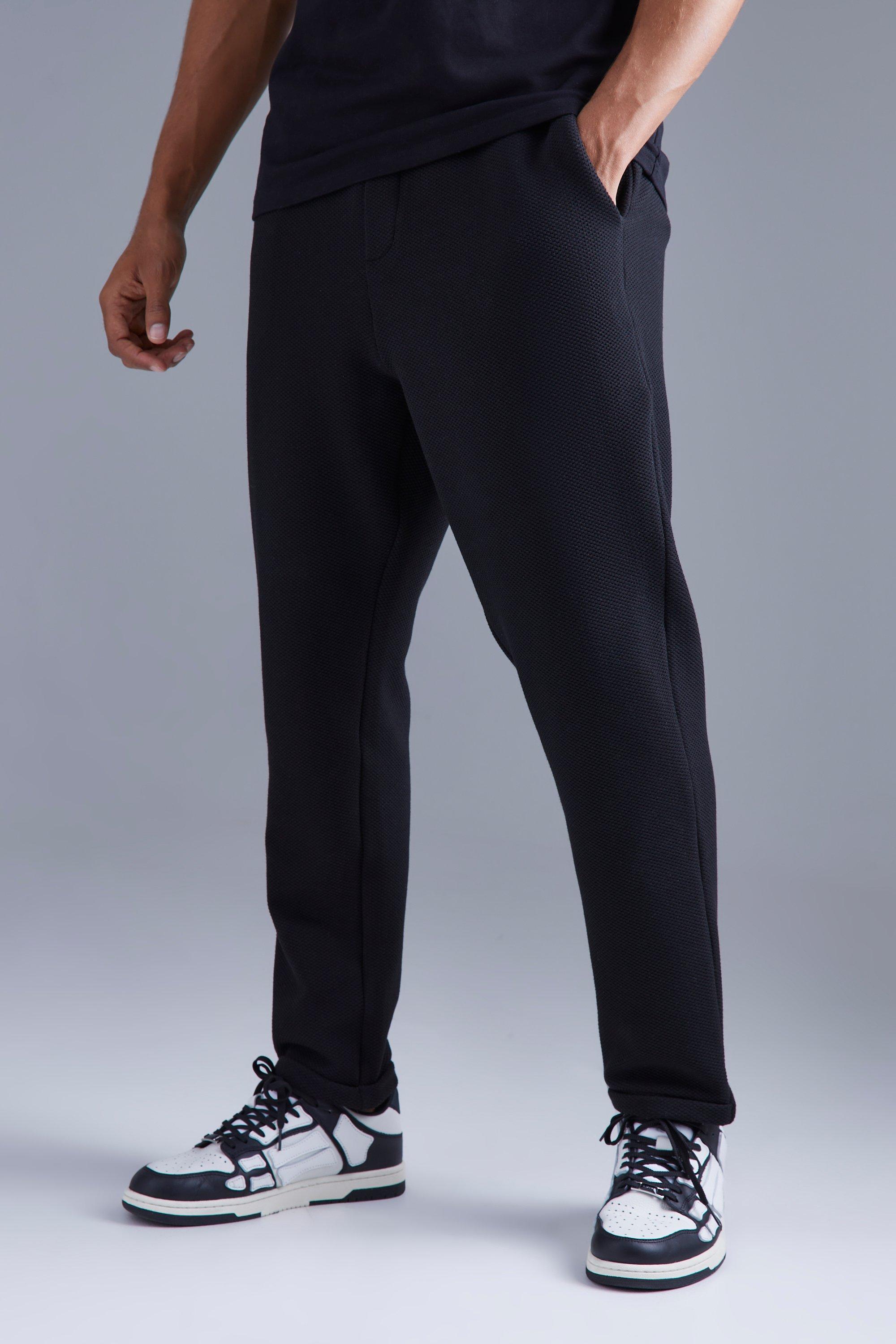 BoohooMAN Elasticated Tapered Textured Smart Trousers in Black for Men ...