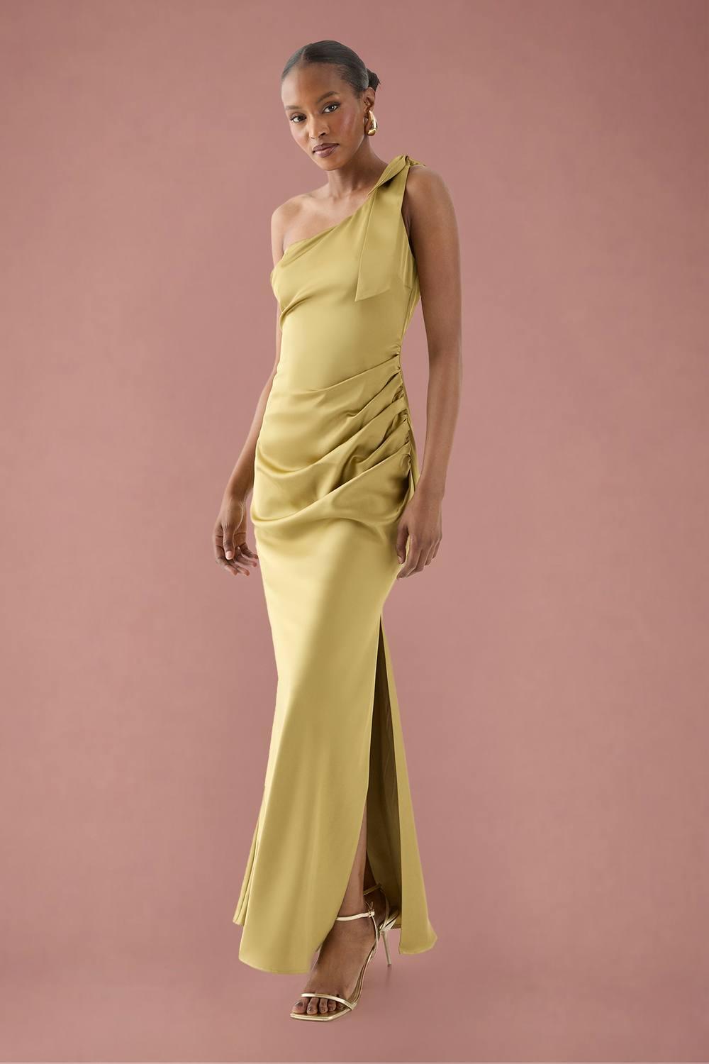 MissPap Asymmetric Shoulder Bow Detail Bridesmaid Dress in Metallic | Lyst