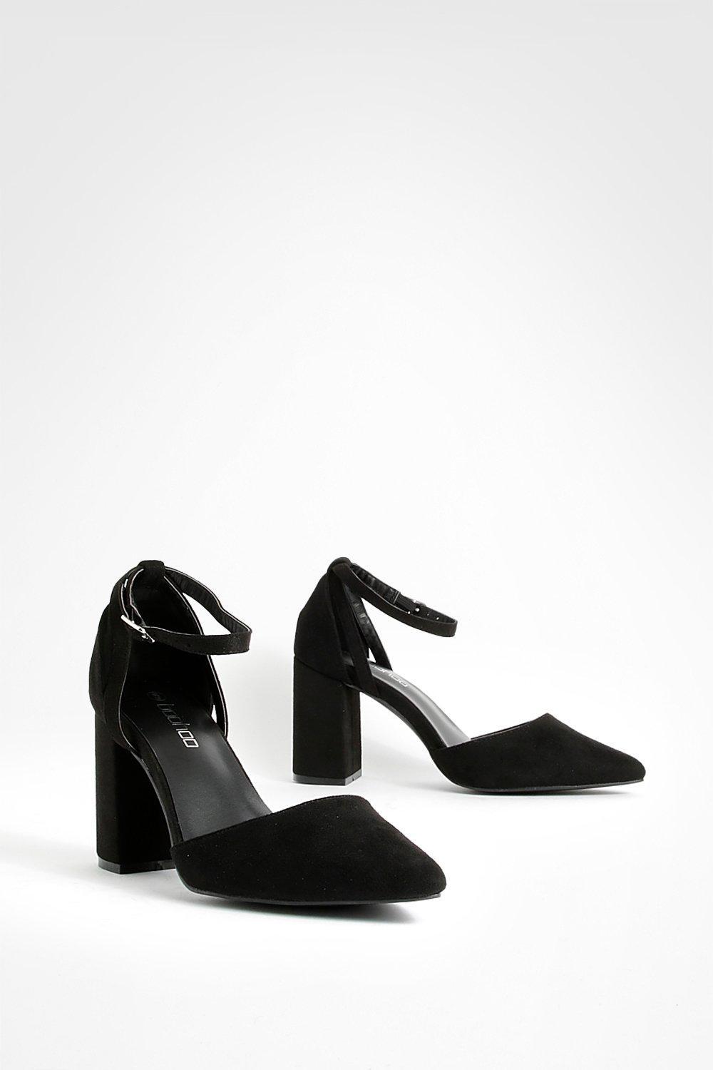 Black low block heel court shoes top