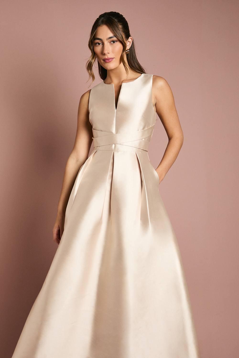 Coast Twill Notch Neck Neck Fit And Flare Bridesmaid Dress in Natural | Lyst Coast Twill Notch Neck Neck Fit And Flare Bridesmaid Dress in Natural | Lyst