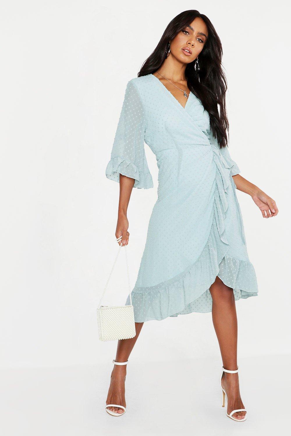 Boohoo Dobby Chiffon Wide Sleeve Midi 