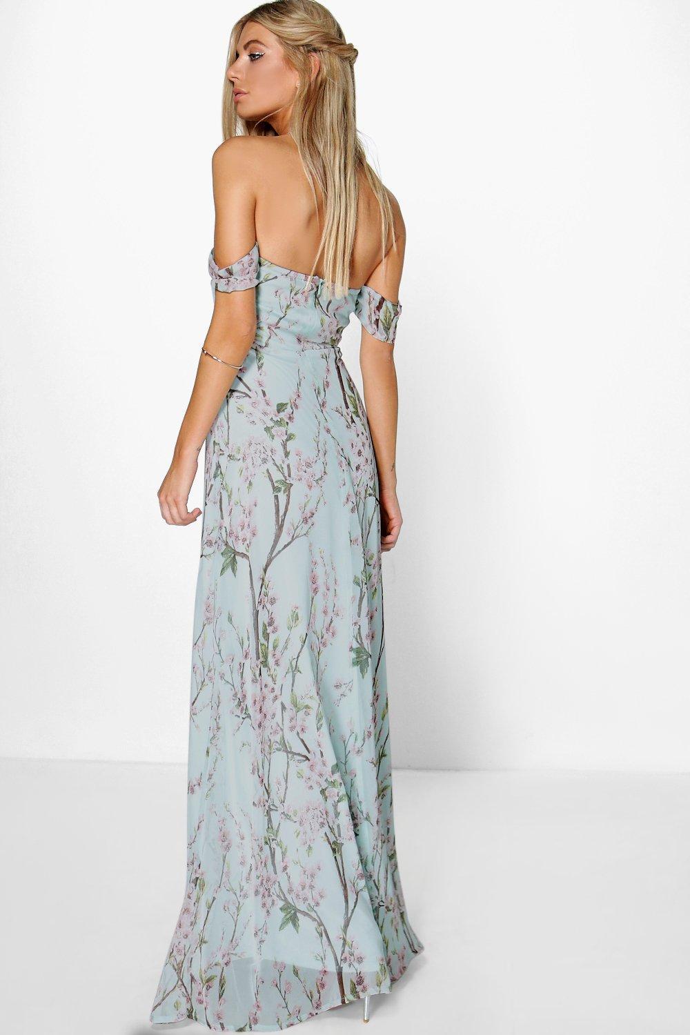 blue off the shoulder maxi