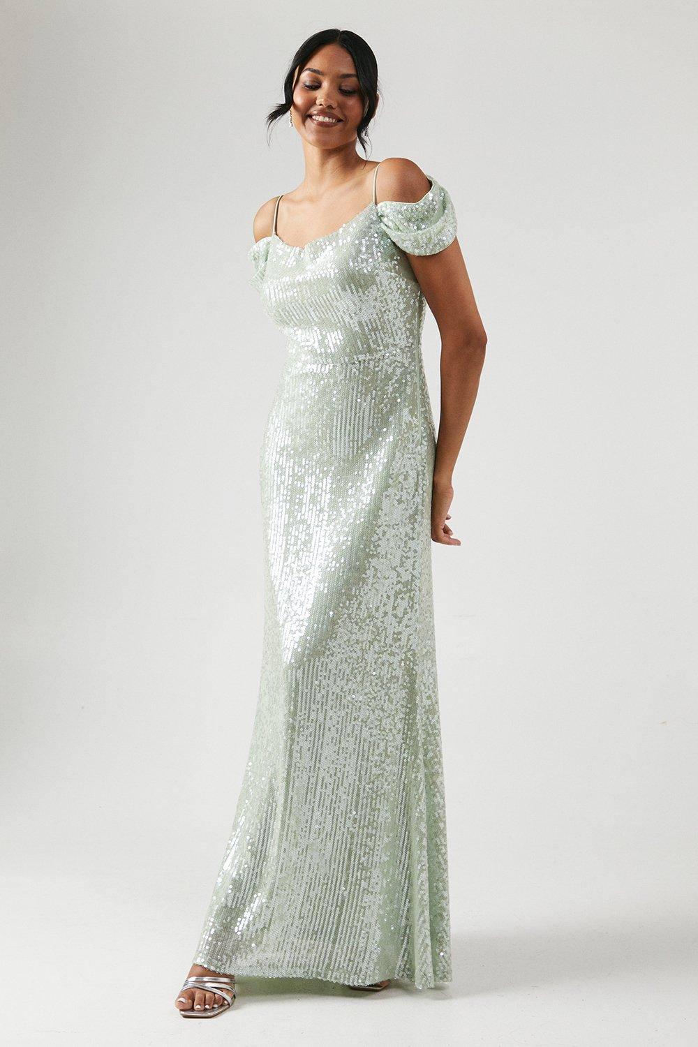 green sequin bridesmaid dress Green Sequin Bridesmaid Dresses Long Emerald Wedding Guests Dress Drap