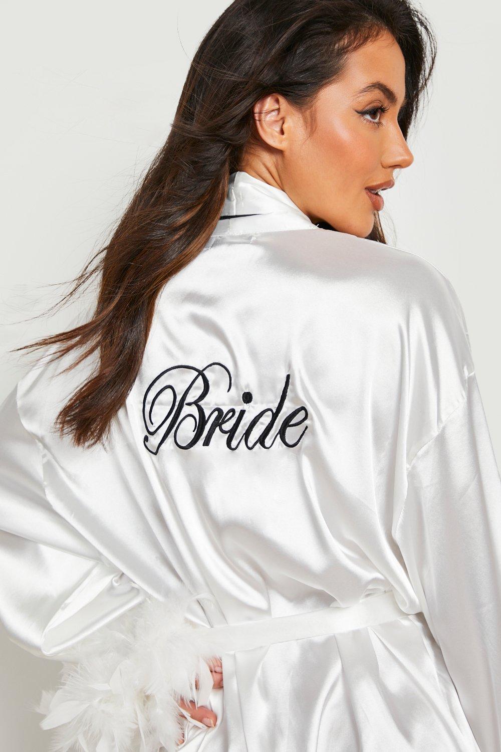 Boohoo Premium Bride Feather Robe in 