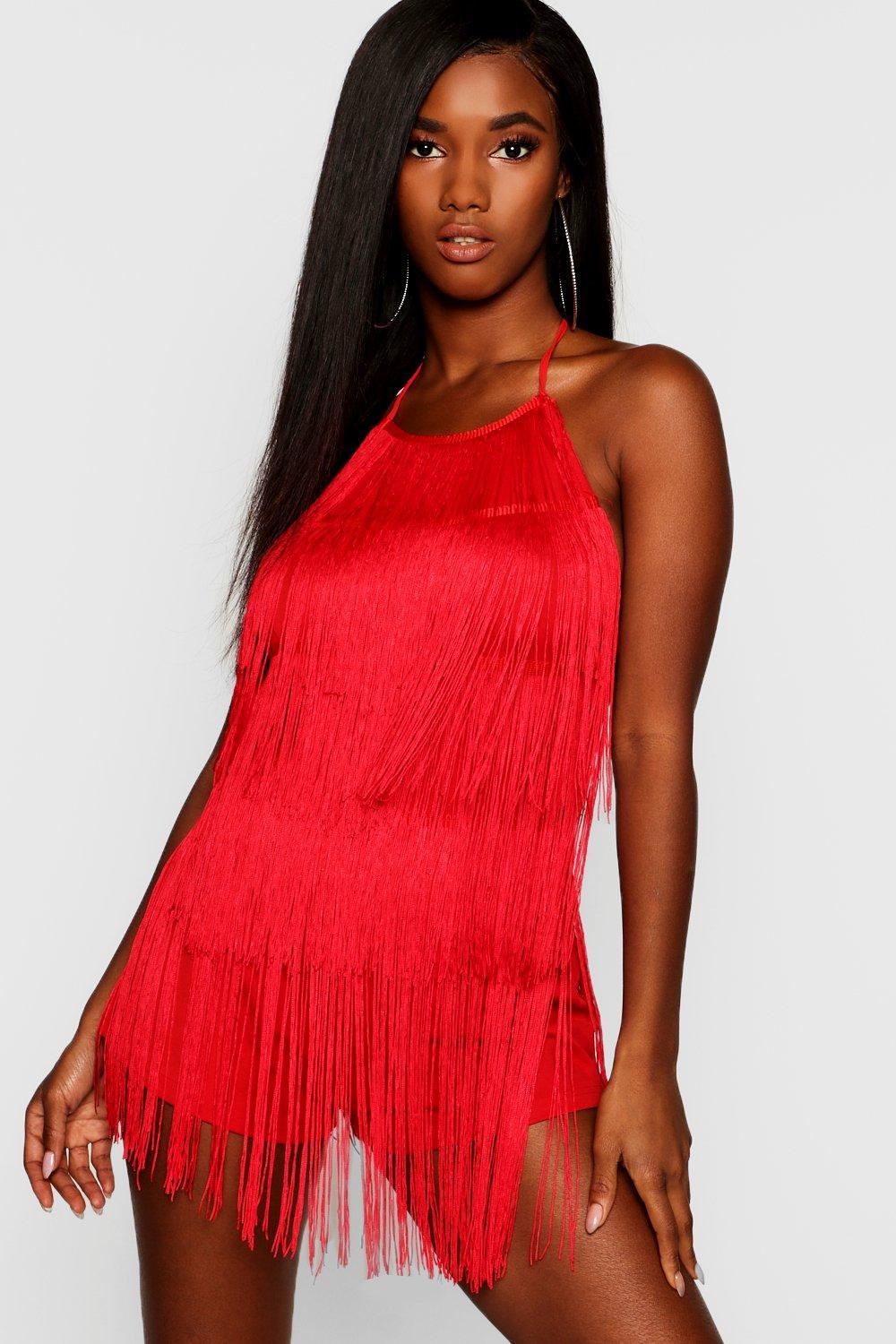 Boohoo Womens Tassel Fringe Romper in Red | Lyst UK