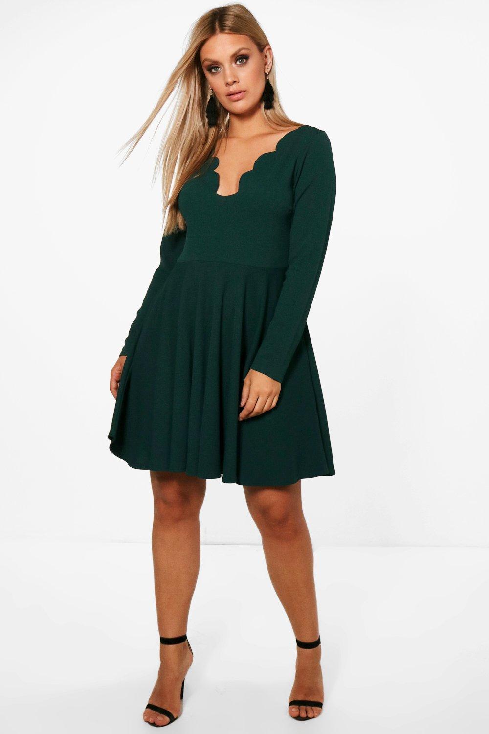 bottle green skater dress